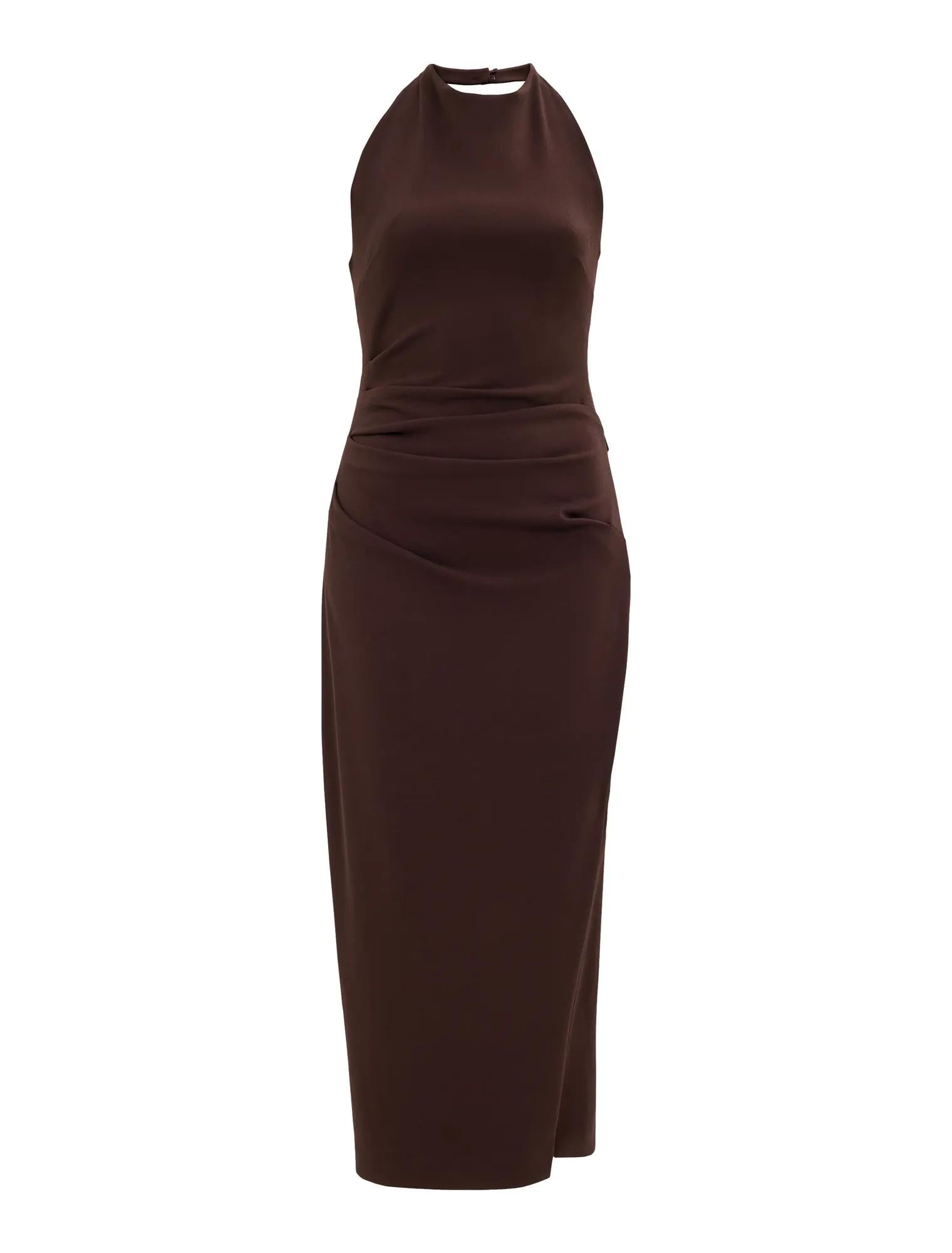 Daphne Halter Column Midi Dress Dark Chocolate_mannequin