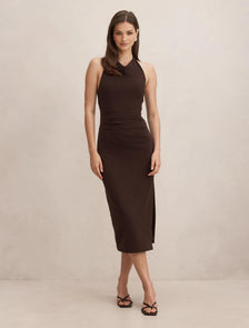 Daphne Halter Column Midi Dress Dark Chocolate