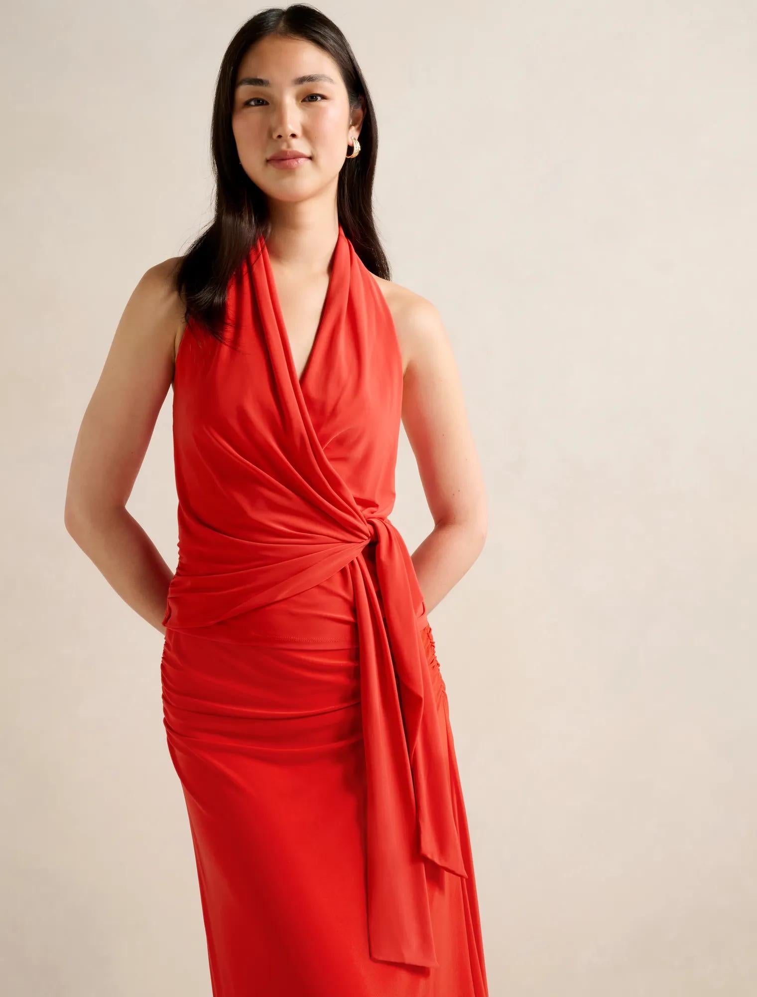 Gianna Wrap Halter Top Bright Red Co-ord