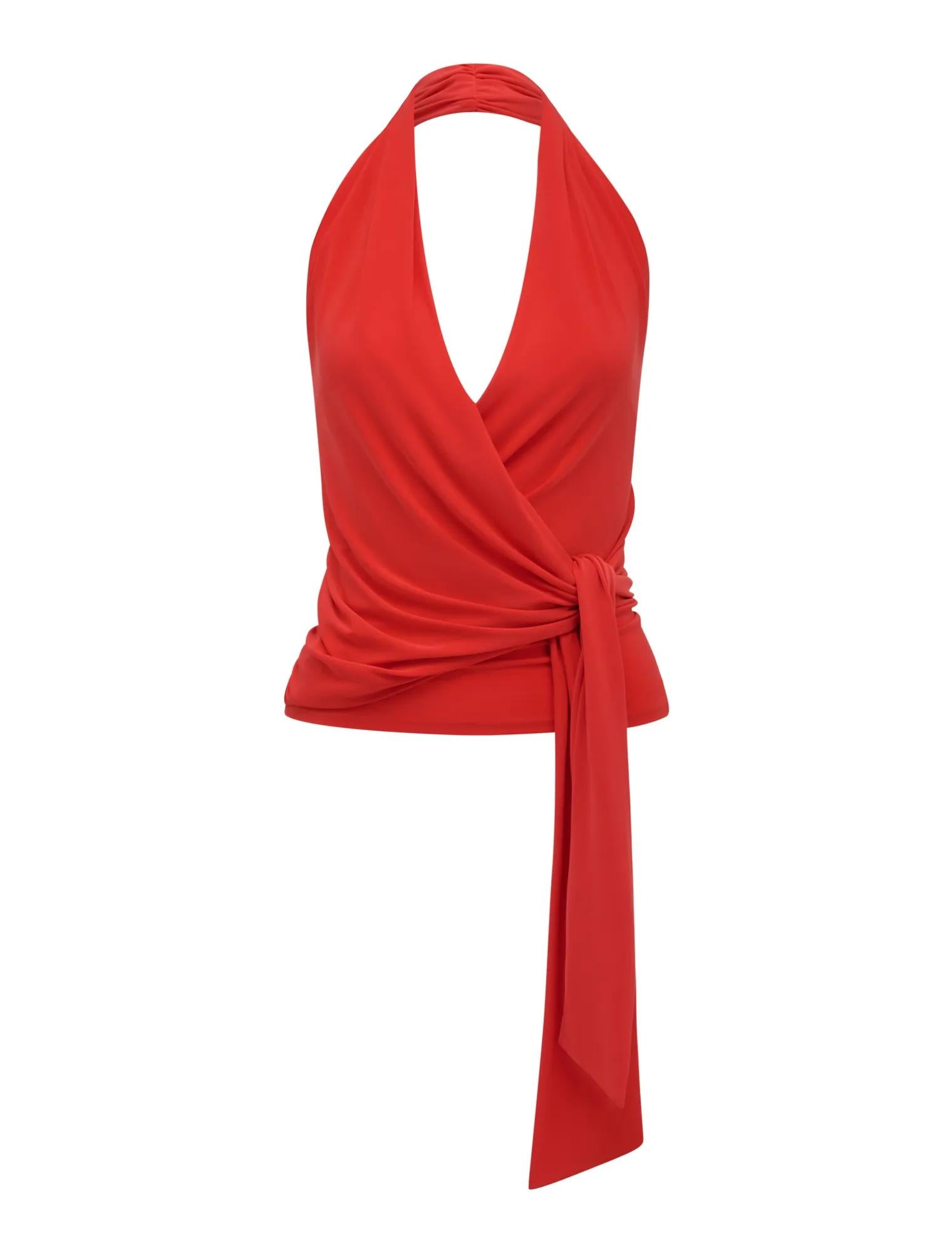 Gianna Wrap Halter Top Bright Red Co-ord_mannequin