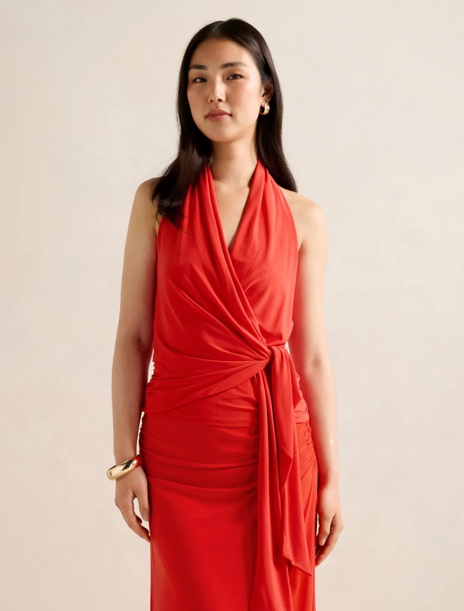 Gianna Wrap Halter Top Bright Red Co-ord