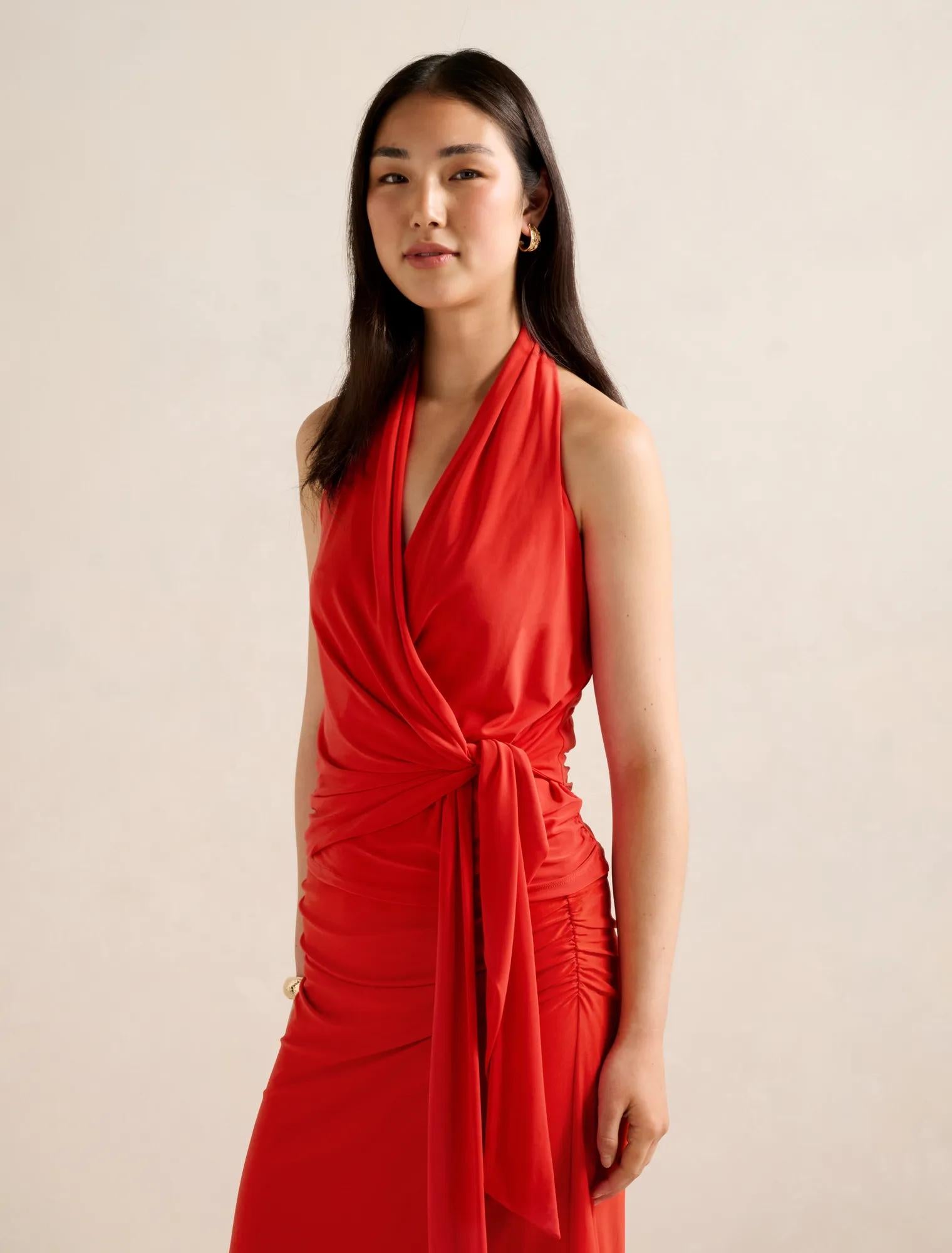 Gianna Wrap Halter Top Bright Red Co-ord
