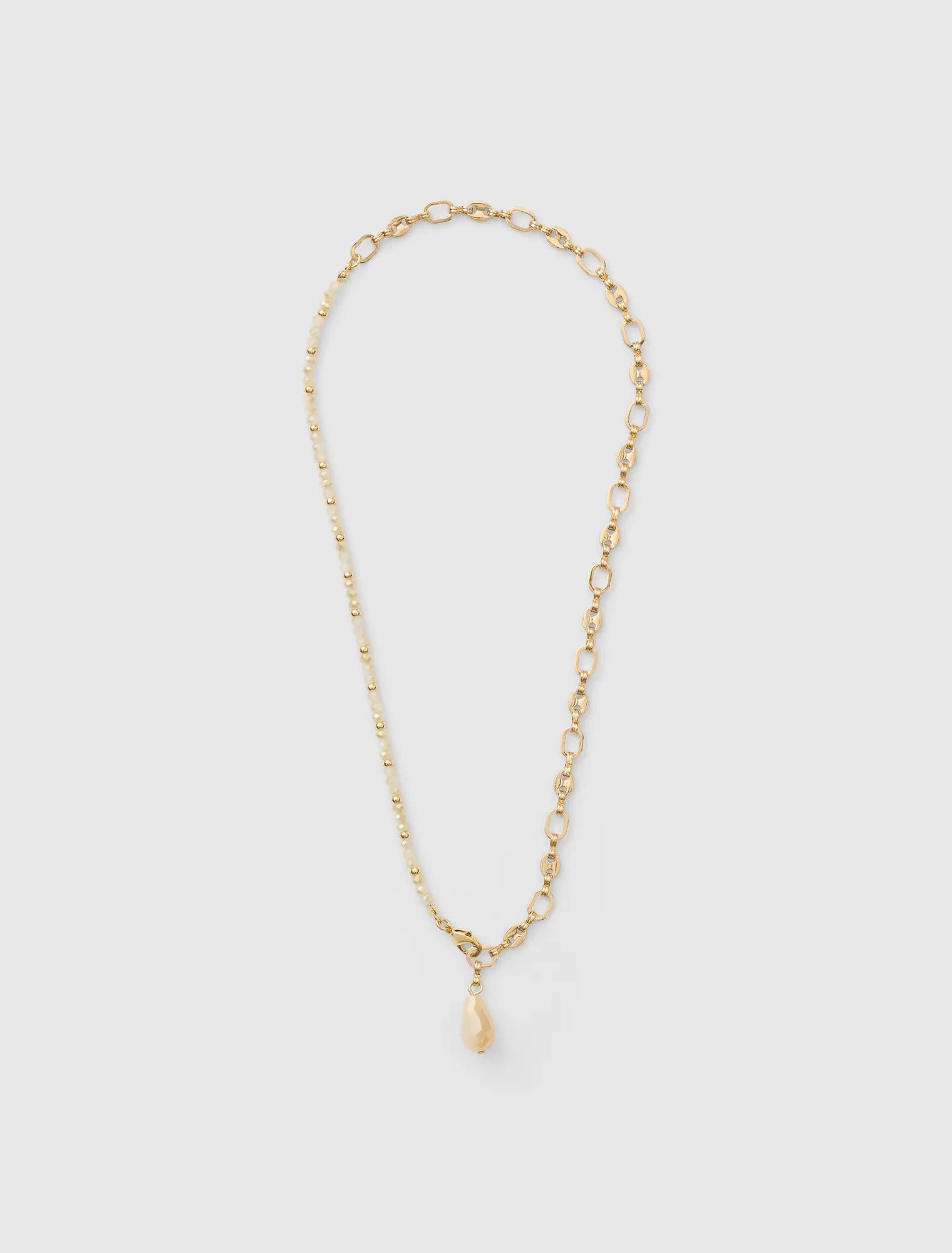 Elsie Bead and Chain Necklace Ivory/Gold_mannequin