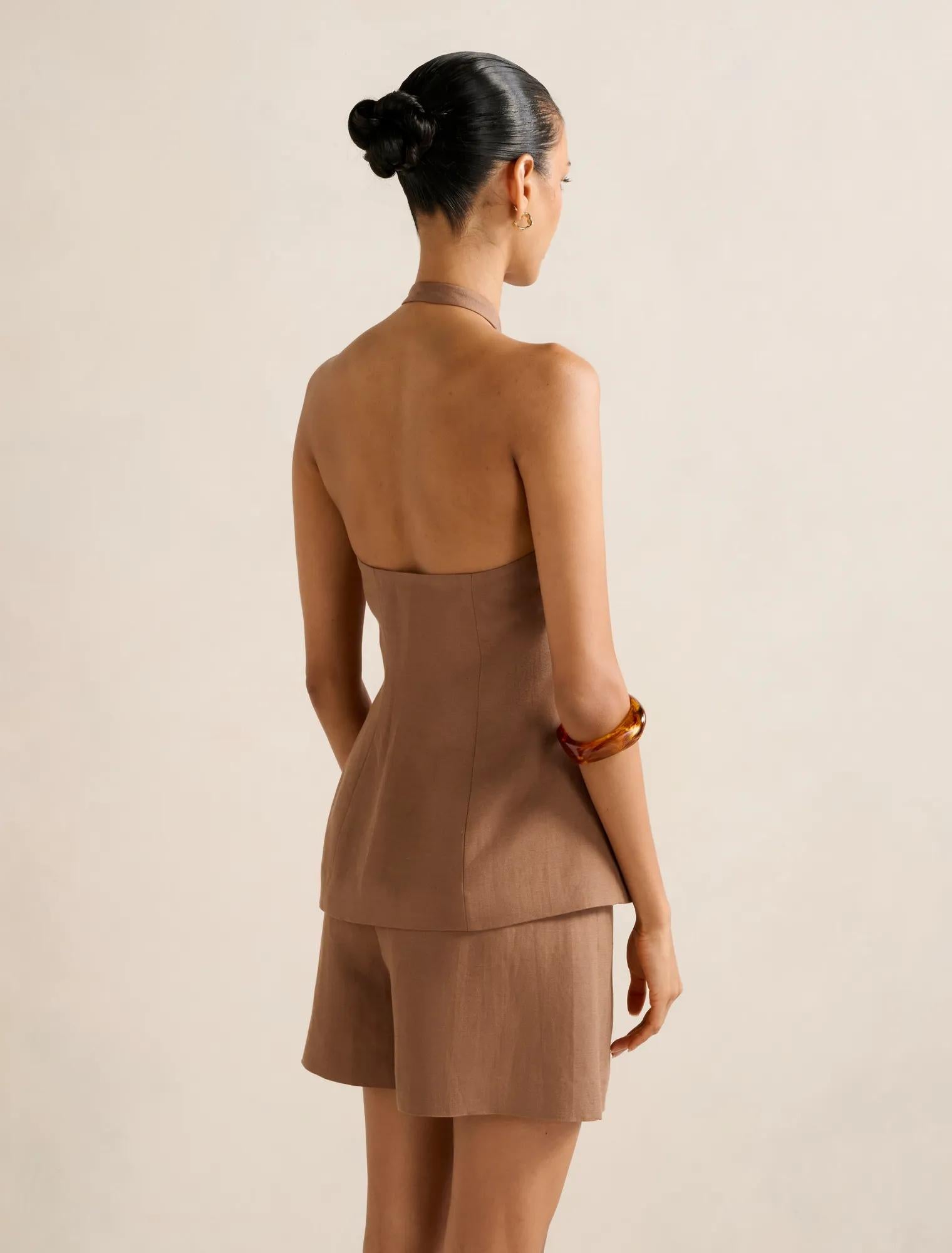 Saxon Petite Halter Waistcoat Toffee Co-ord