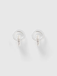 Jasmine Double Hoop Small Earring Silver/ Crystal_mannequin