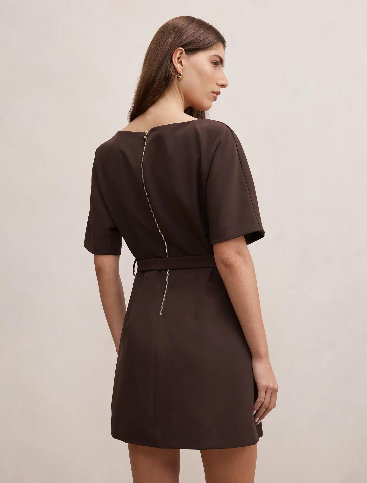 Tara Belted T-Shirt Mini Dress Chocolate