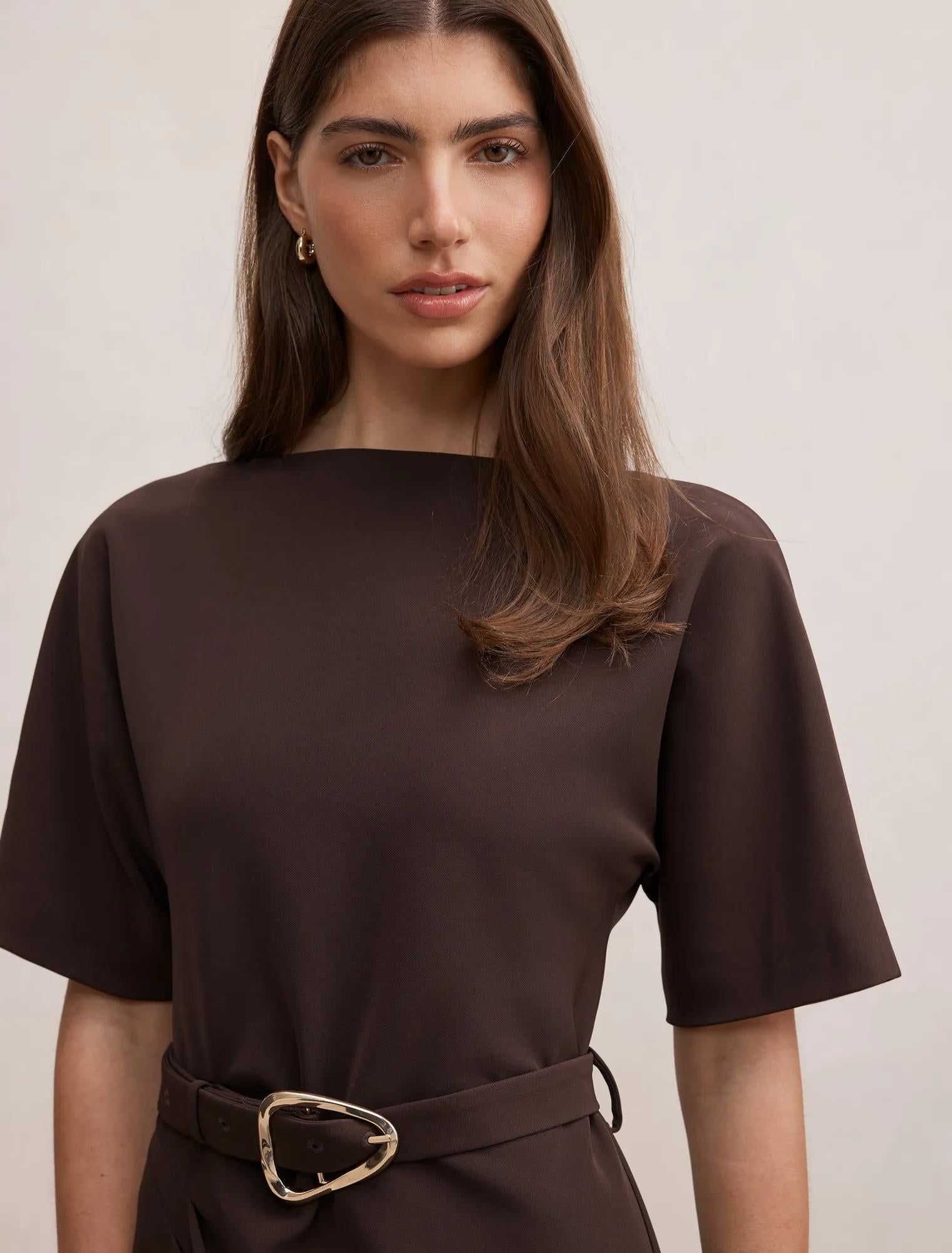 Tara Belted T-Shirt Mini Dress Chocolate