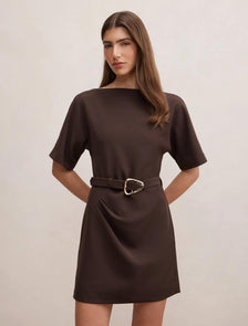 Tara Belted T-Shirt Mini Dress Chocolate