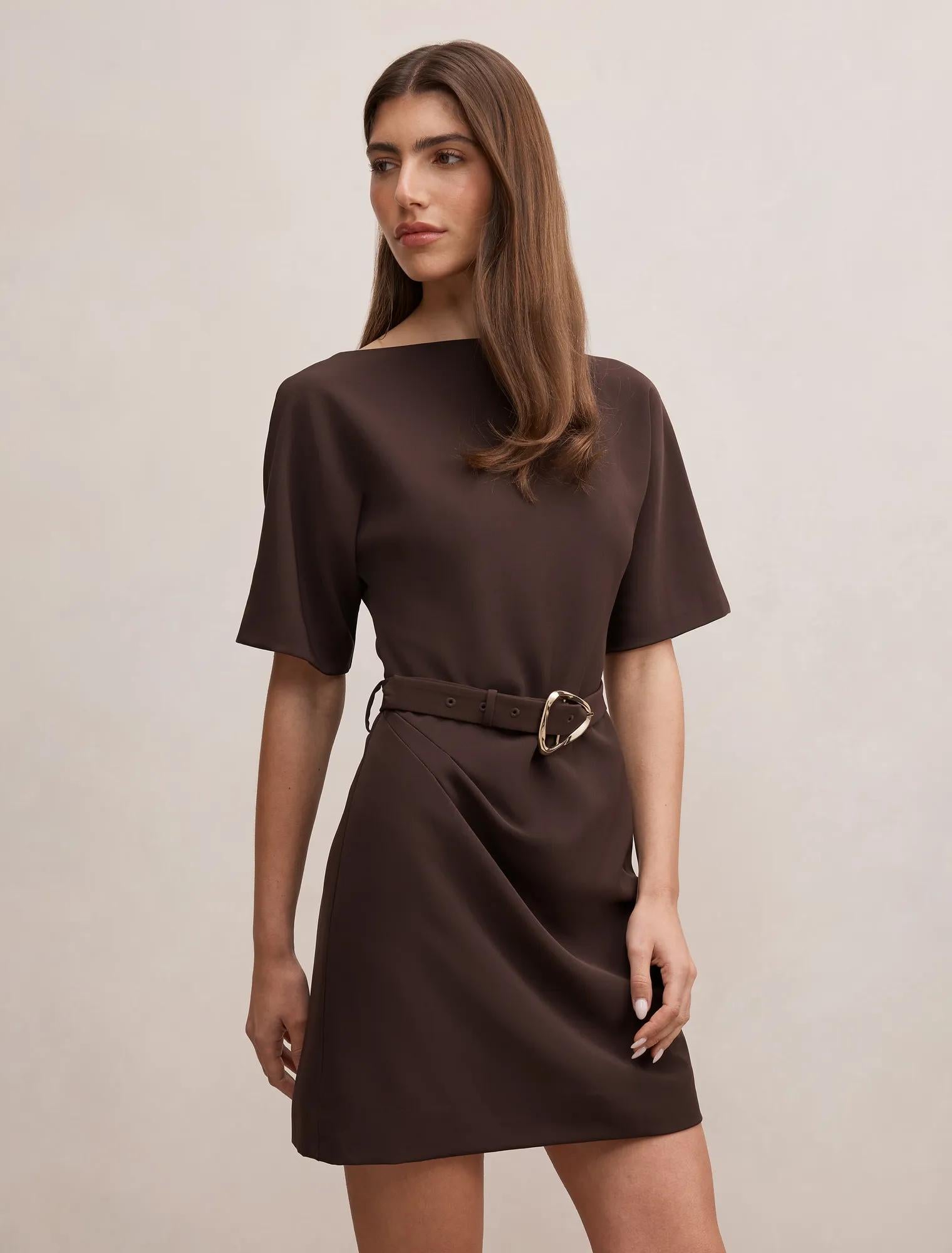 Tara Belted T-Shirt Mini Dress Chocolate