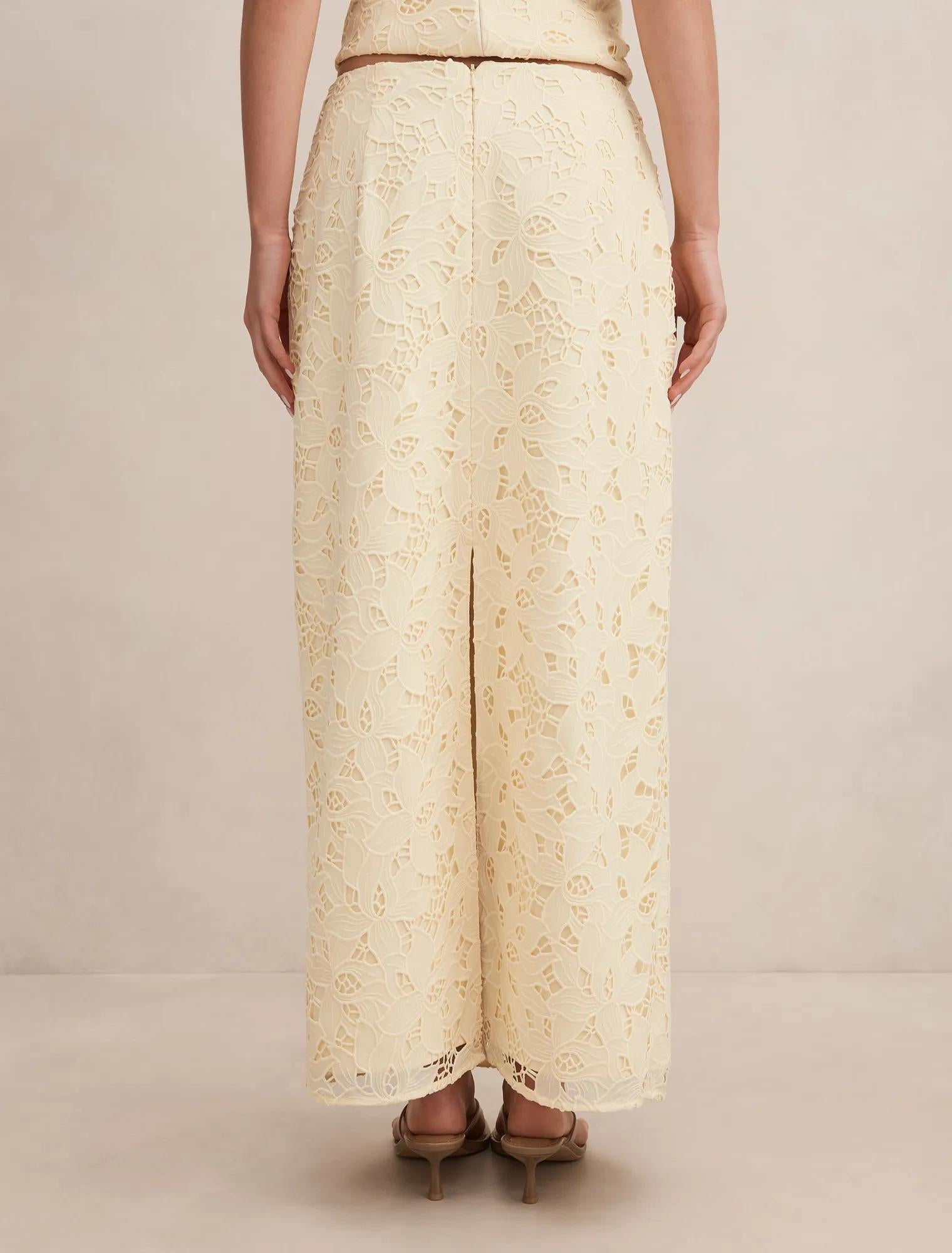 Andie Lace Maxi Skirt Soft Yellow co-ord