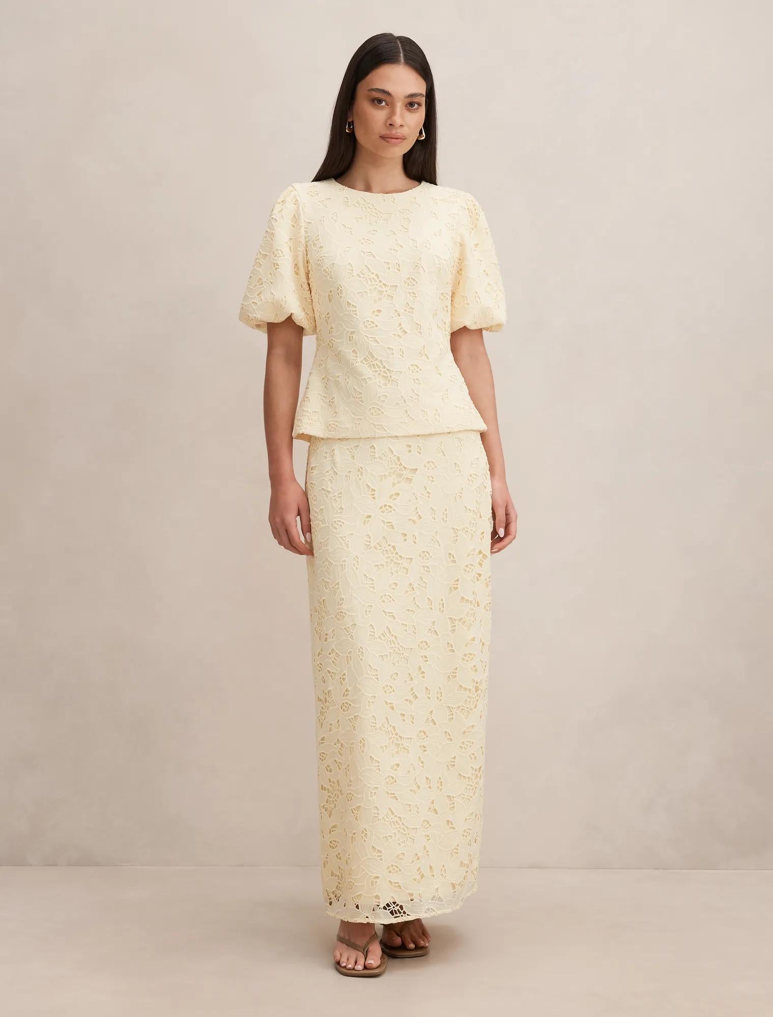 Andie Lace Maxi Skirt Soft Yellow co-ord