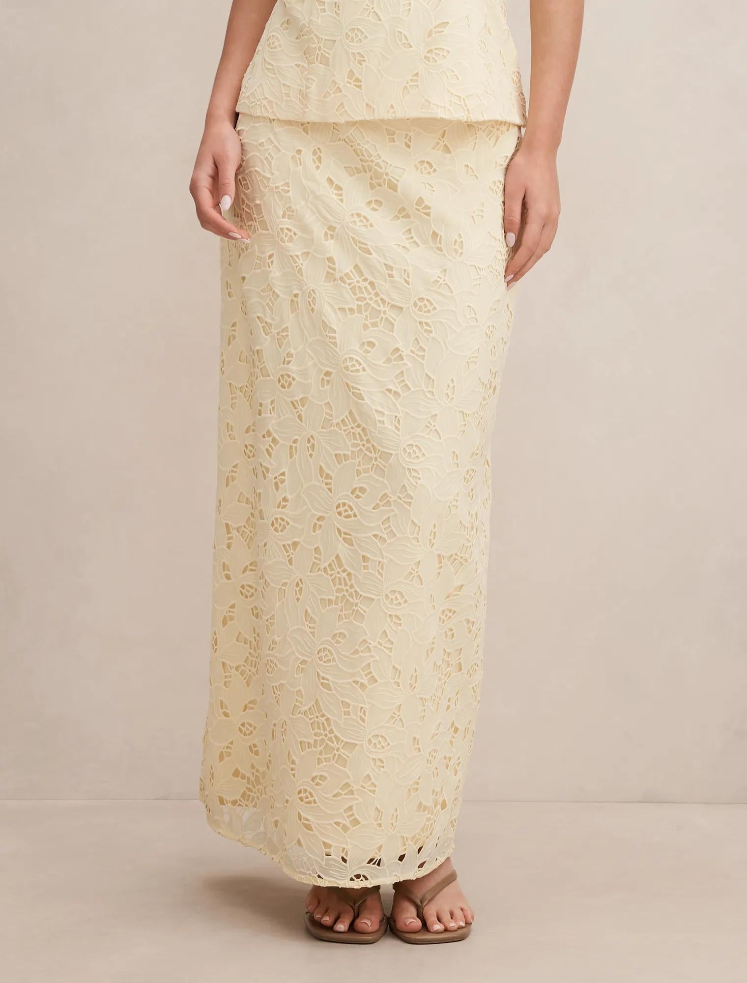 Andie Lace Maxi Skirt Soft Yellow co-ord