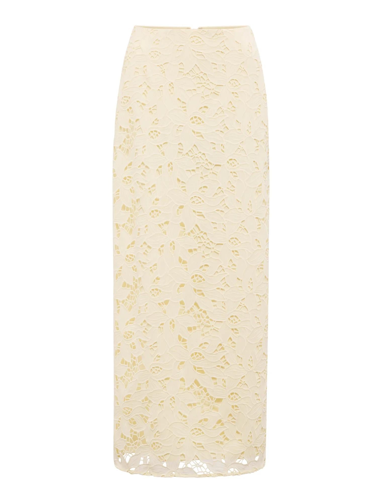 Andie Lace Maxi Skirt Soft Yellow co-ord_mannequin