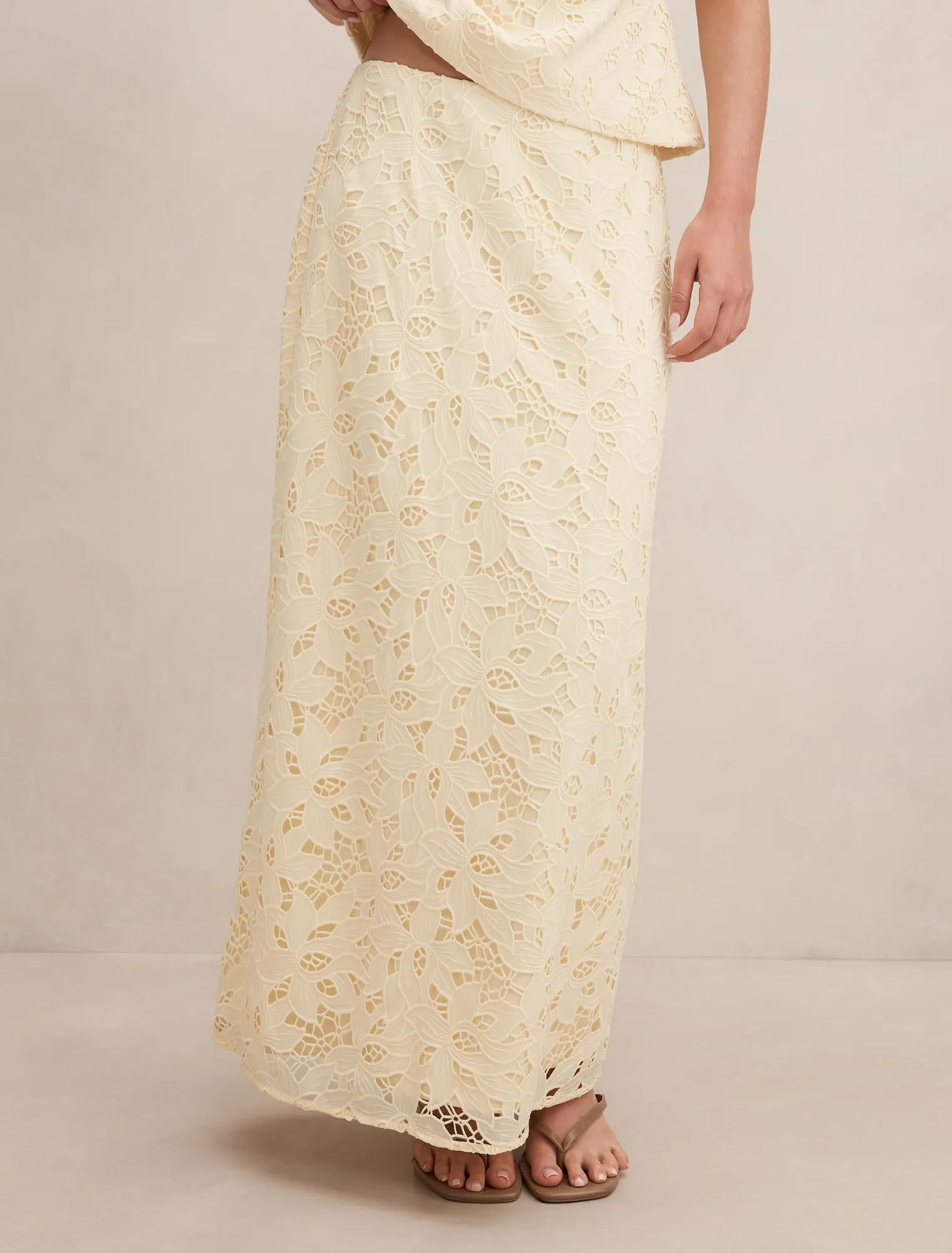 Andie Lace Maxi Skirt Soft Yellow co-ord
