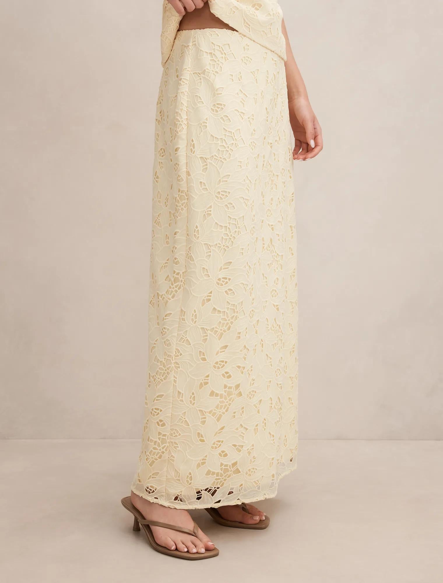 Andie Lace Maxi Skirt Soft Yellow co-ord