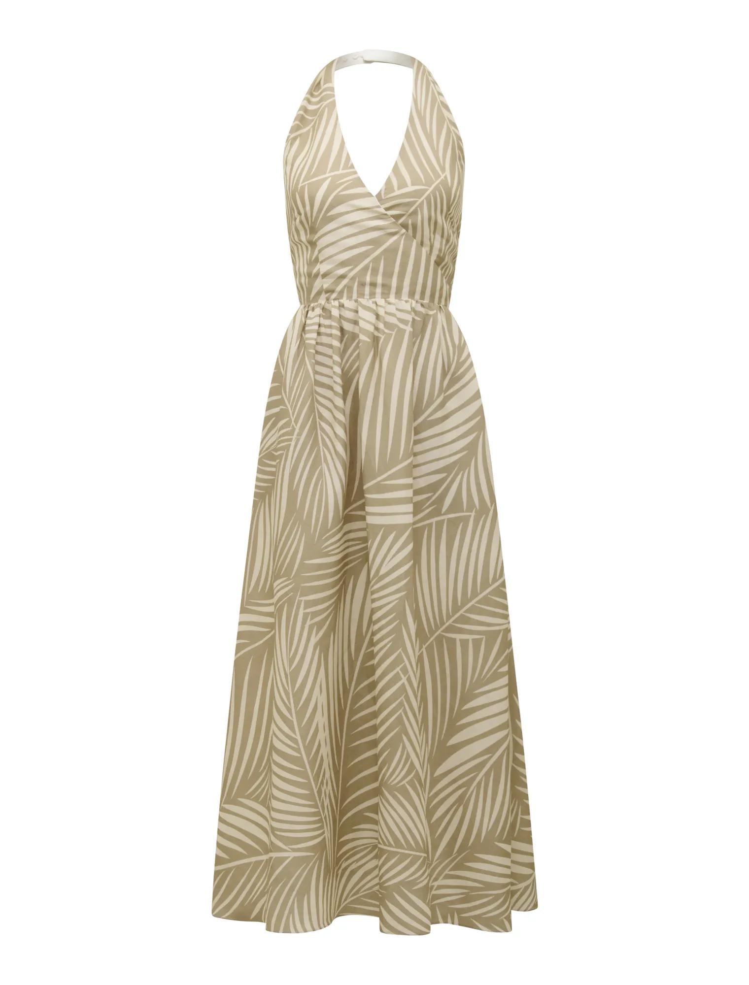 Lilian Wrap Linen Halter Midi Dress Tuxen Leaf