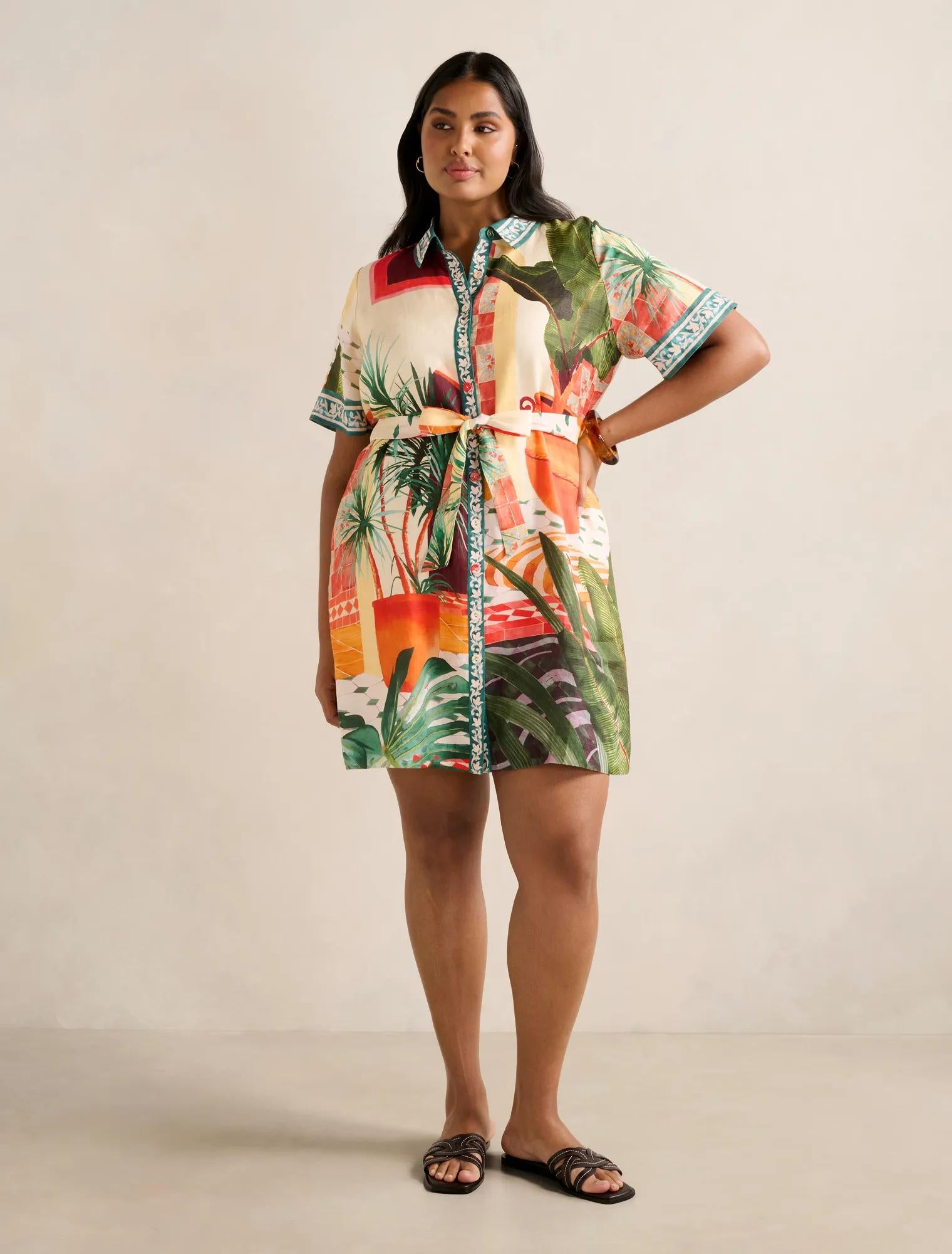 Sabine Curve Printed Shirt Mini Dress Casablanca Holiday