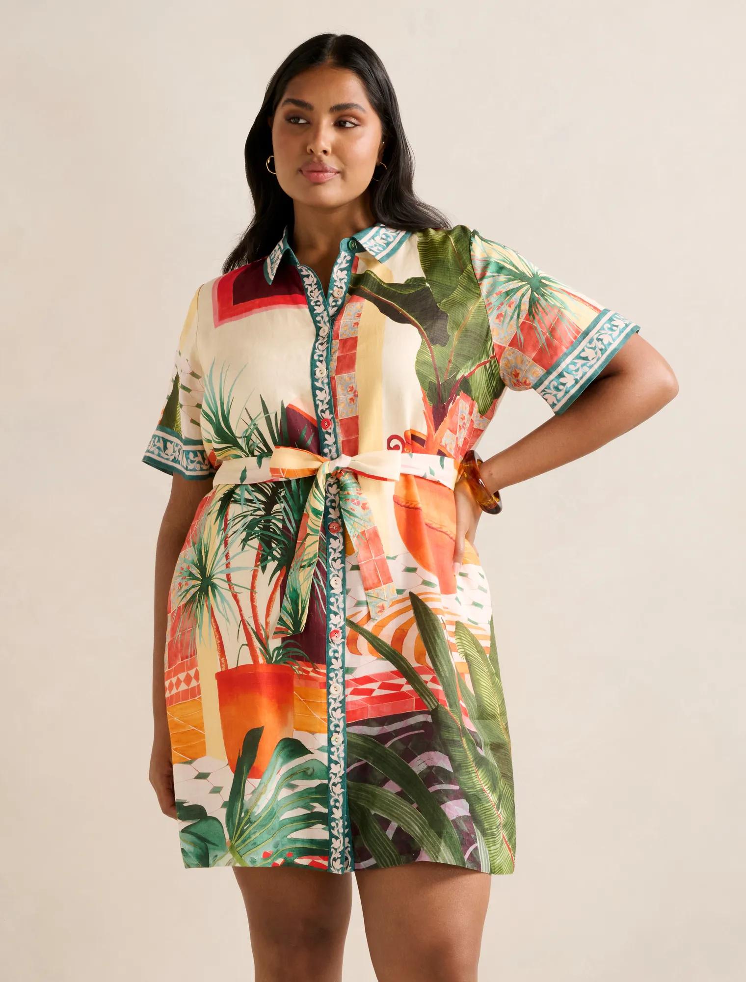 Sabine Curve Printed Shirt Mini Dress Casablanca Holiday