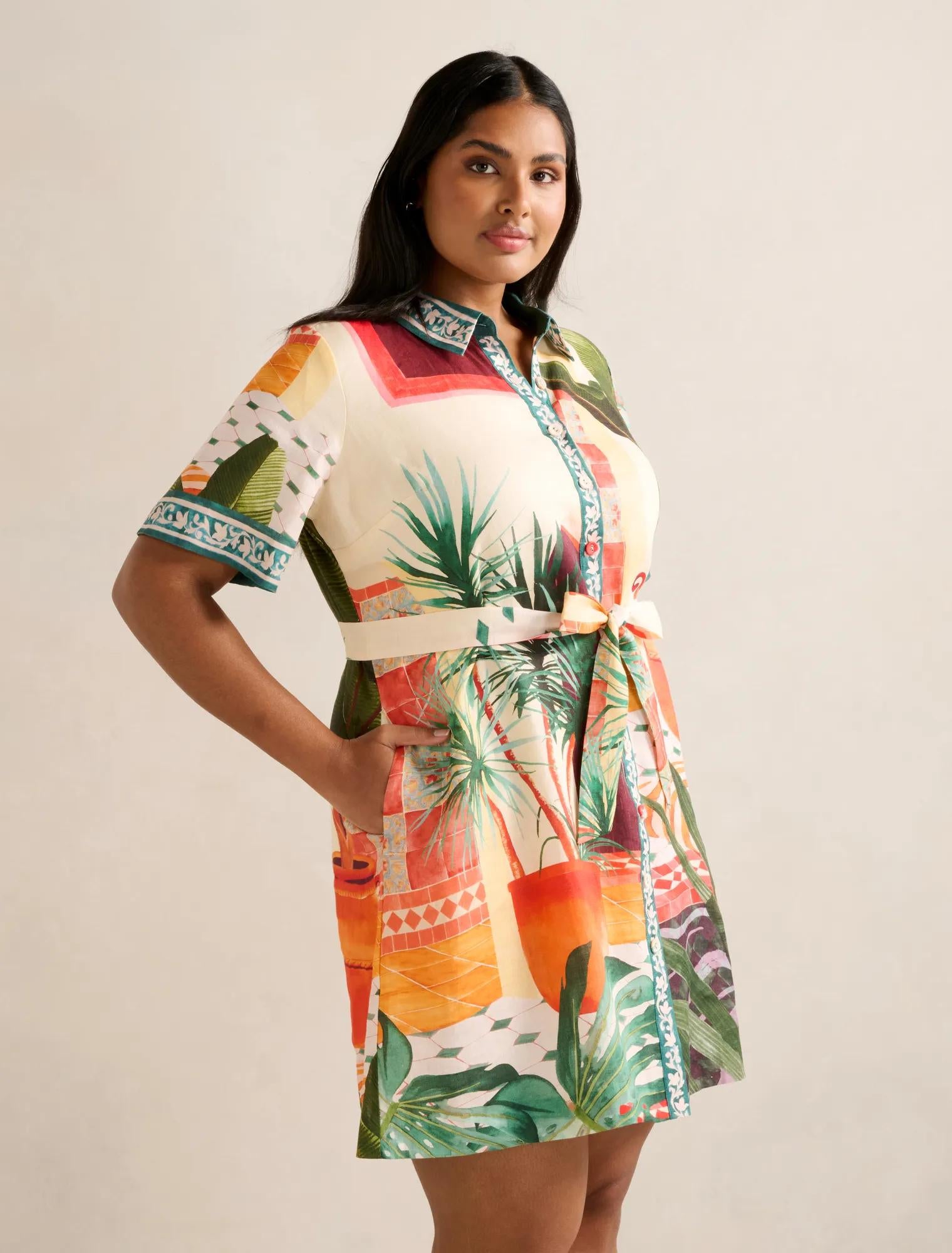 Sabine Curve Printed Shirt Mini Dress Casablanca Holiday