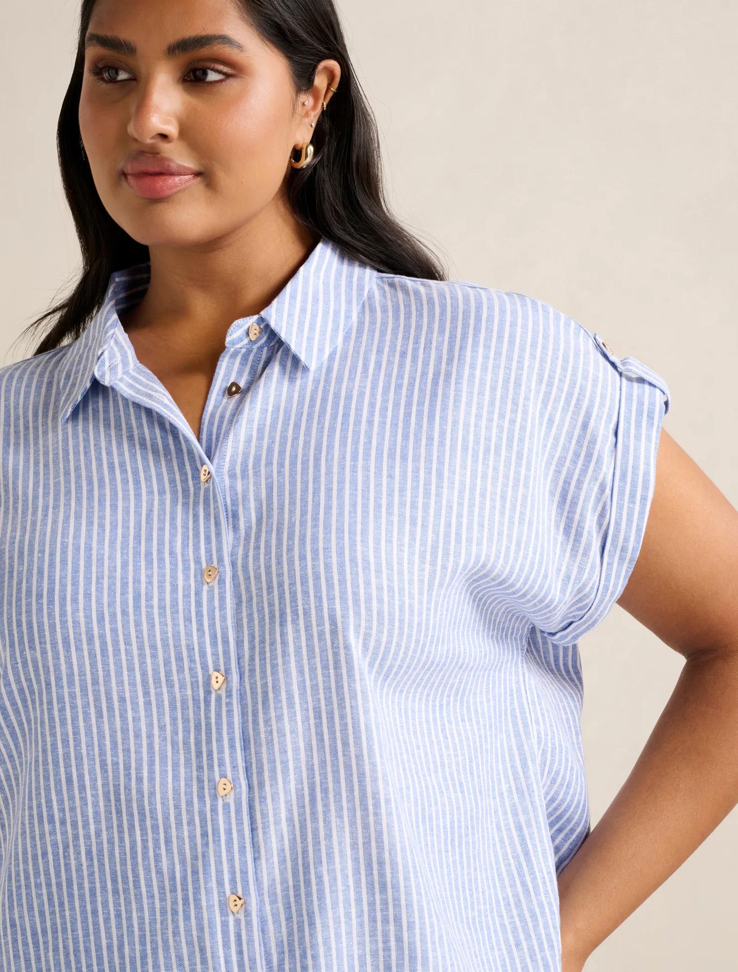 Zadie Curve Short Sleeve Shirt Blue Stripe