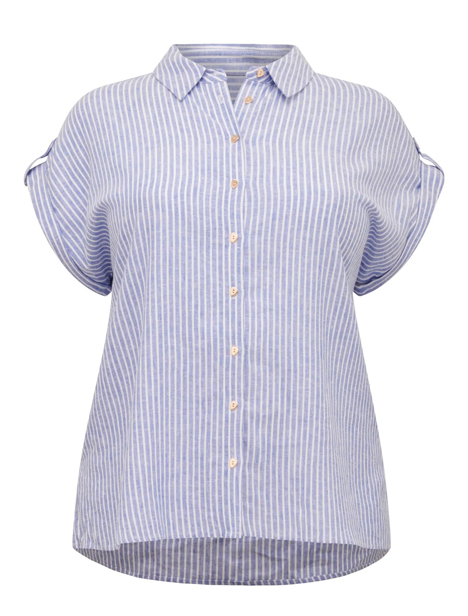 Zadie Curve Short Sleeve Shirt Blue Stripe_mannequin