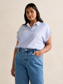 Zadie Curve Short Sleeve Shirt Blue Stripe