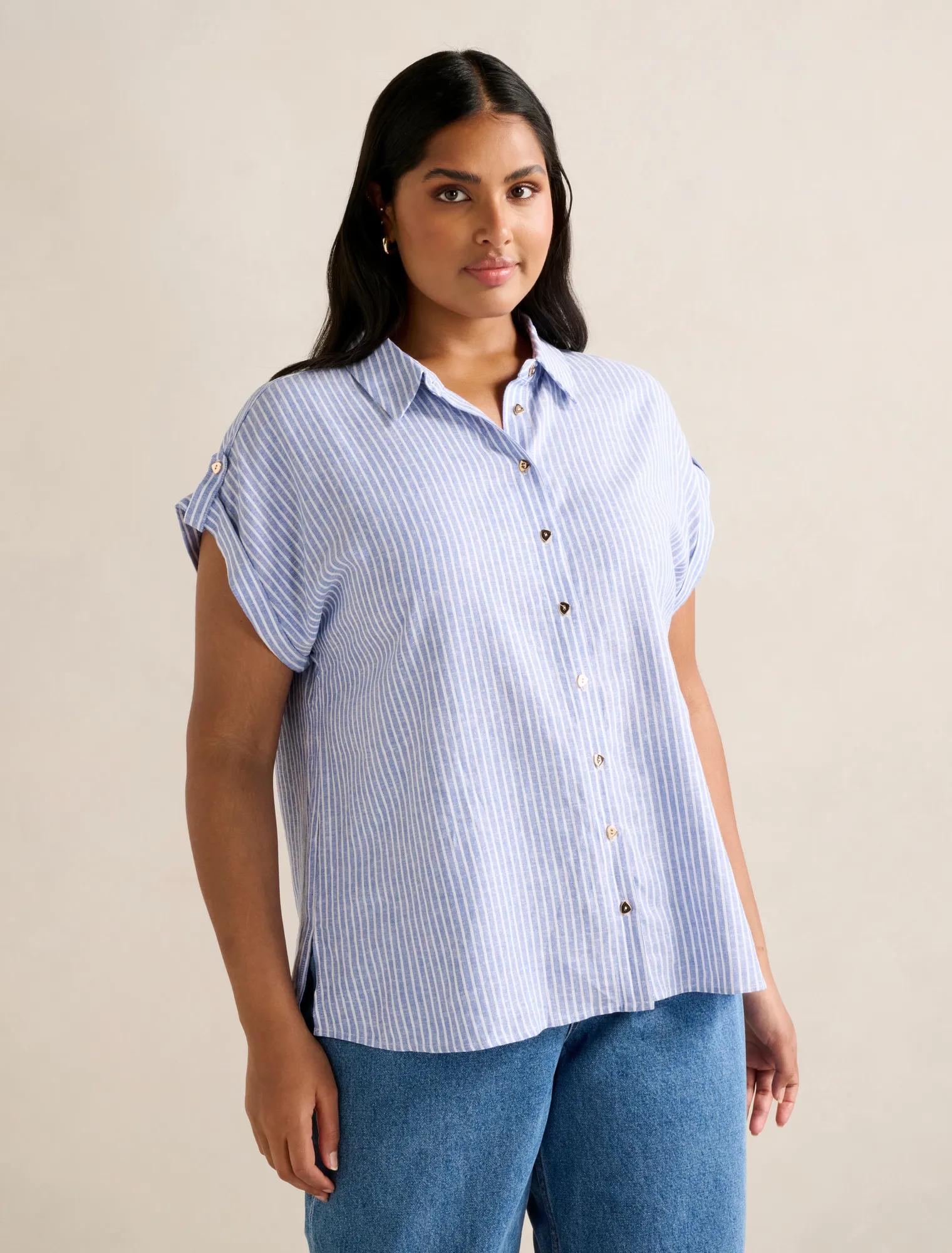 Zadie Curve Short Sleeve Shirt Blue Stripe