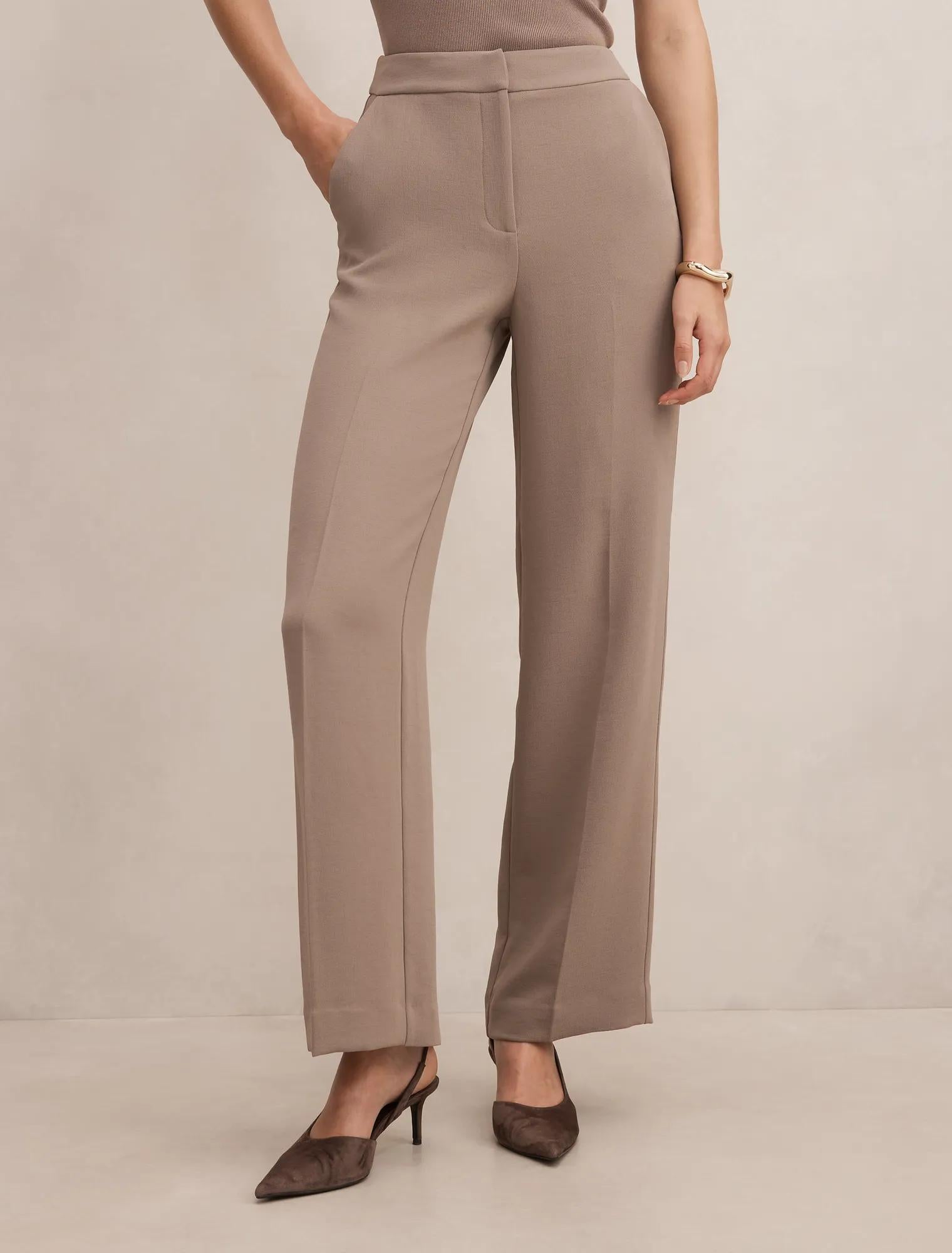 Dani Tailored Straight Leg Pants Brown Taupe Suit