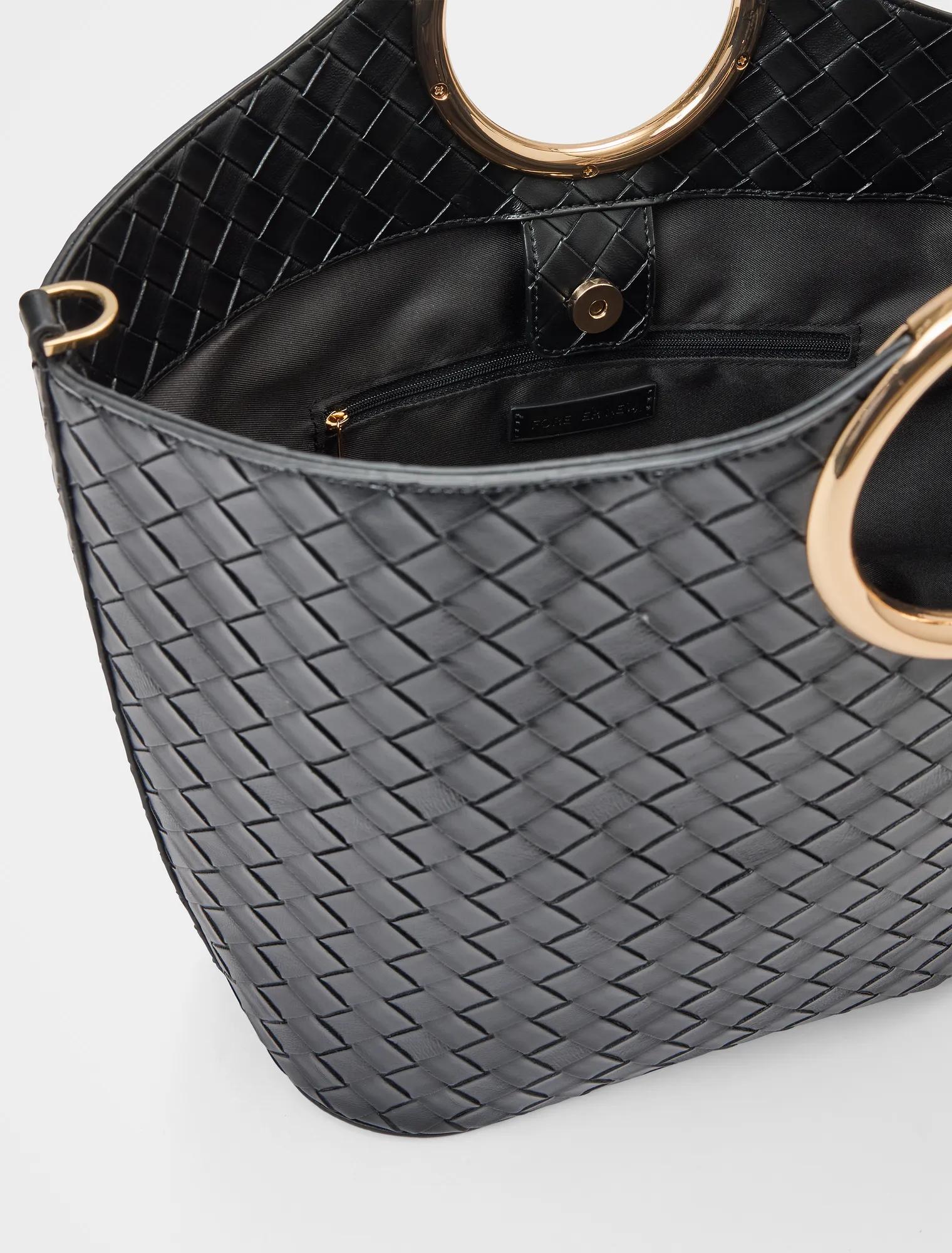 Valentina Metal Handle Weave Bag Black
