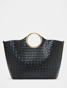 Valentina Metal Handle Weave Bag Black