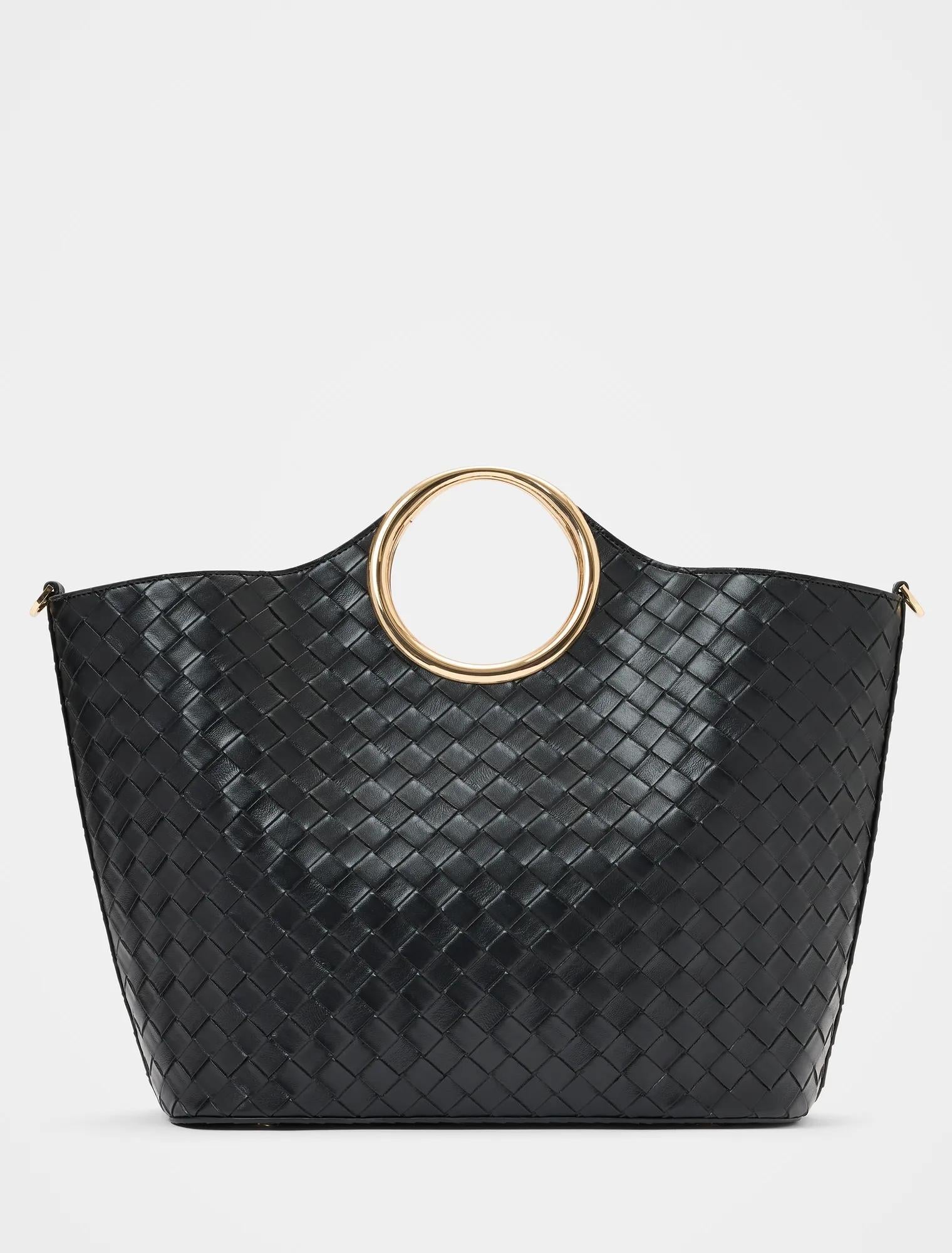 Valentina Metal Handle Weave Bag Black