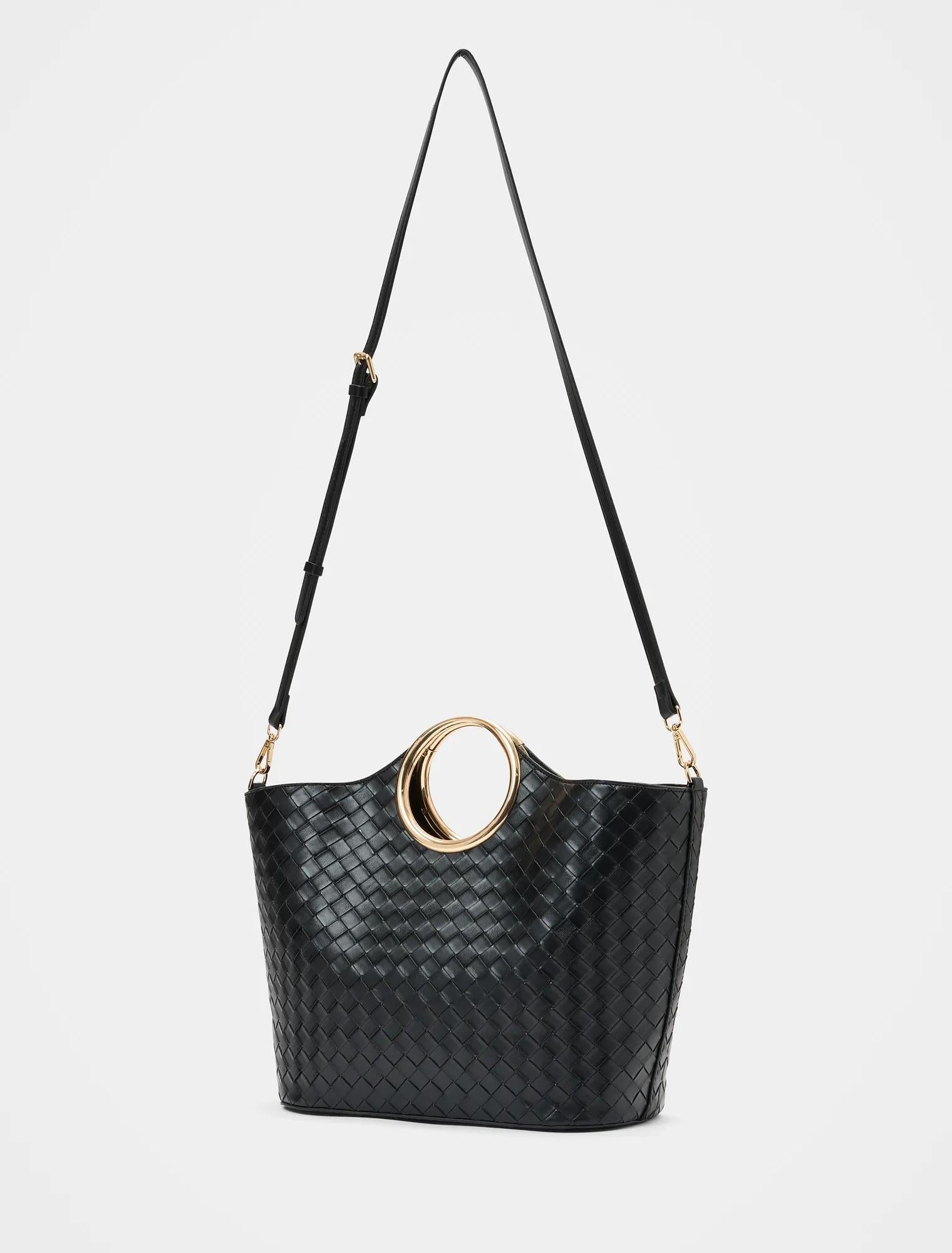 Valentina Metal Handle Weave Bag Black