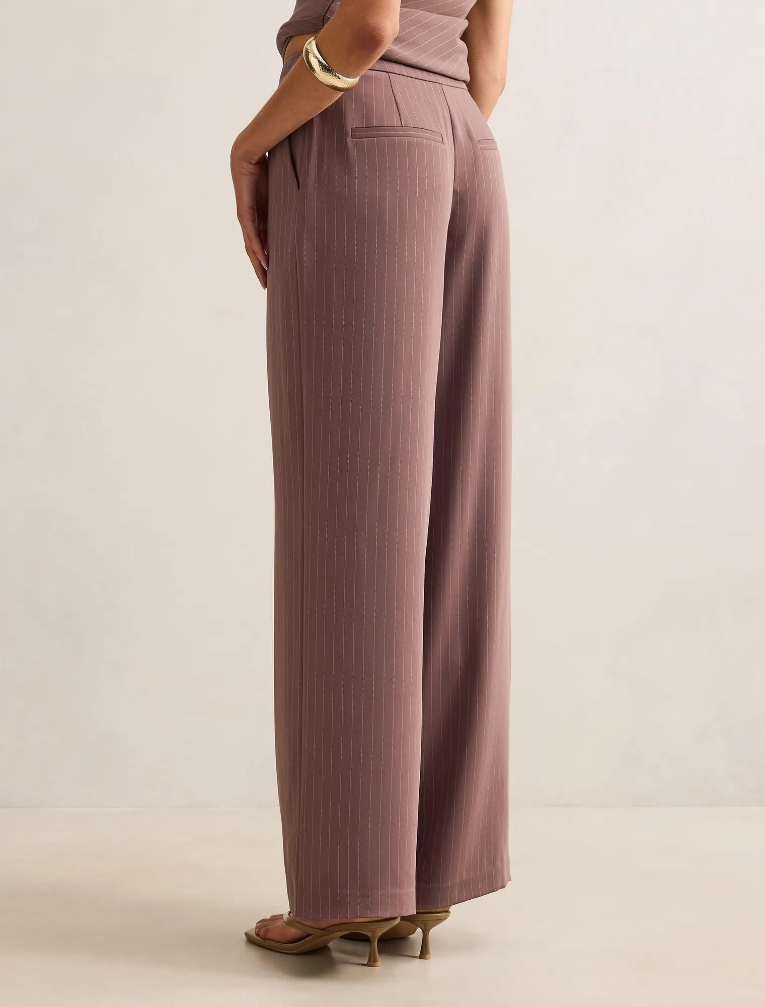 Willow Wide Leg Pants Mocha Pinstripe Set