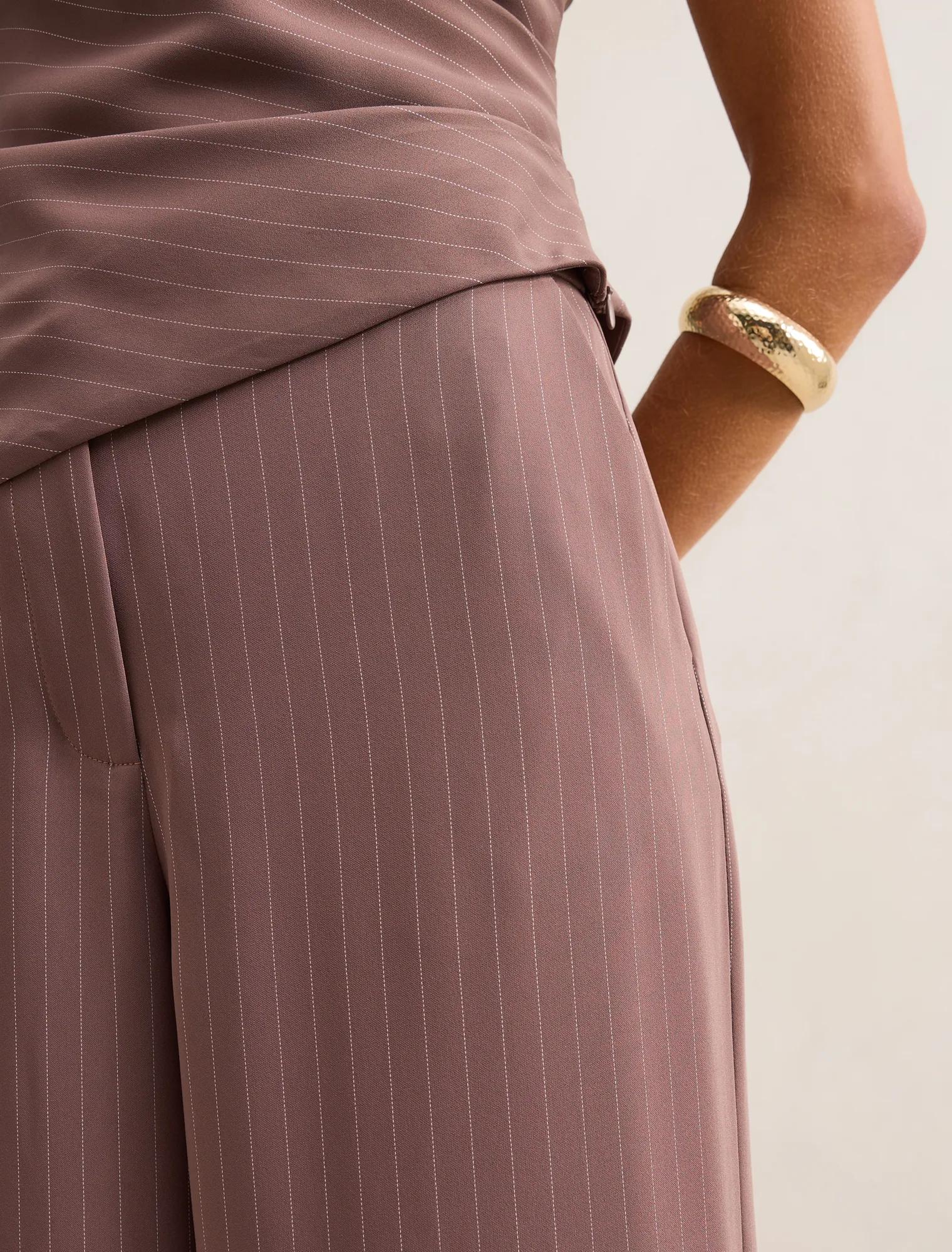 Willow Wide Leg Pants Mocha Pinstripe Set