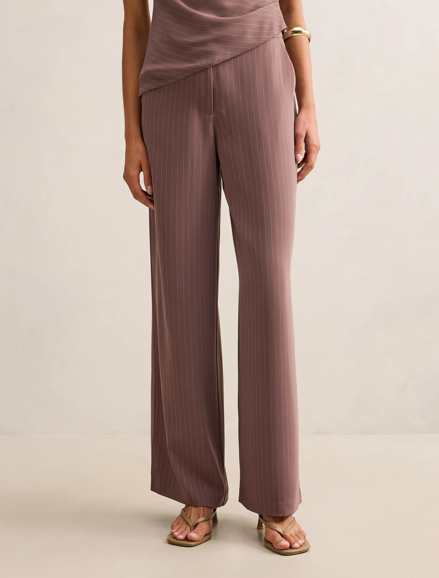 Willow Wide Leg Pants Mocha Pinstripe Set