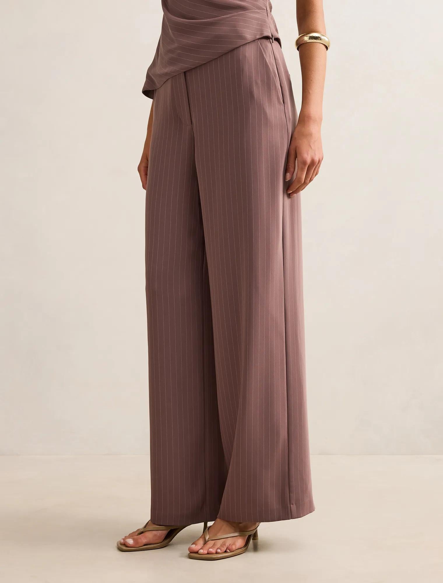 Willow Wide Leg Pants Mocha Pinstripe Set