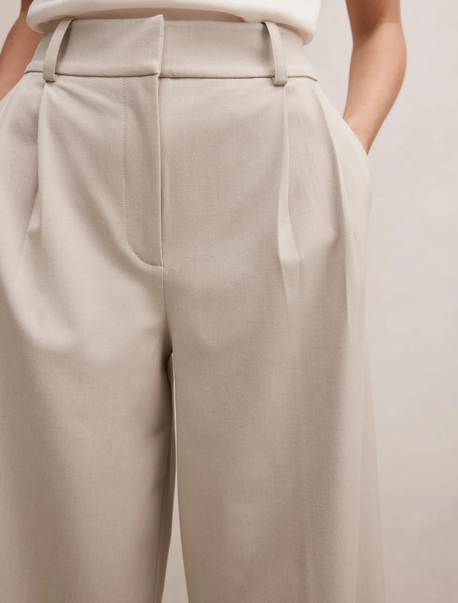 Etta Pleated Wide Leg Pants Beige Marle