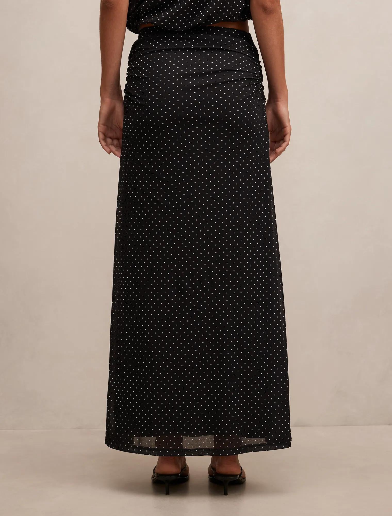 Mimi Flute Maxi Skirt Black Elstone Spot co-ord