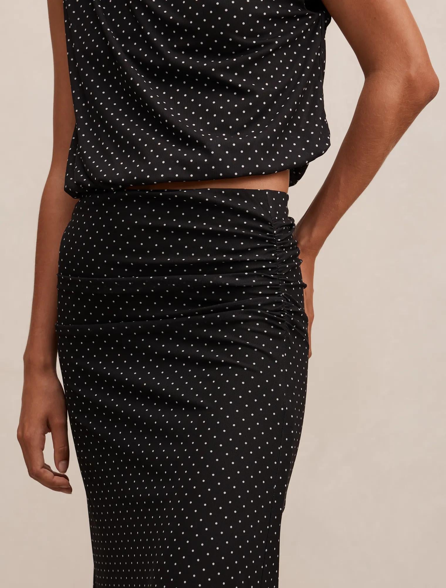 Mimi Flute Maxi Skirt Black Elstone Spot co-ord