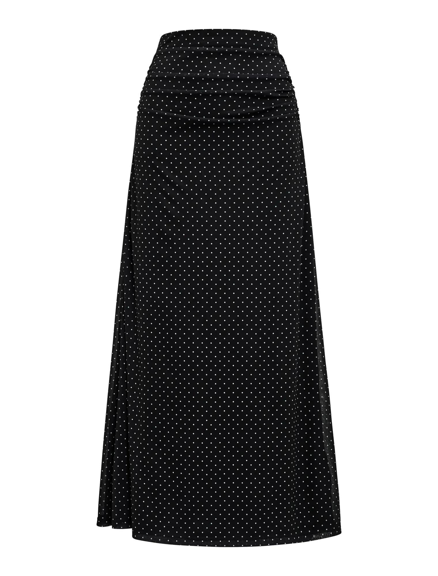 Mimi Flute Maxi Skirt Black Elstone Spot co-ord_mannequin