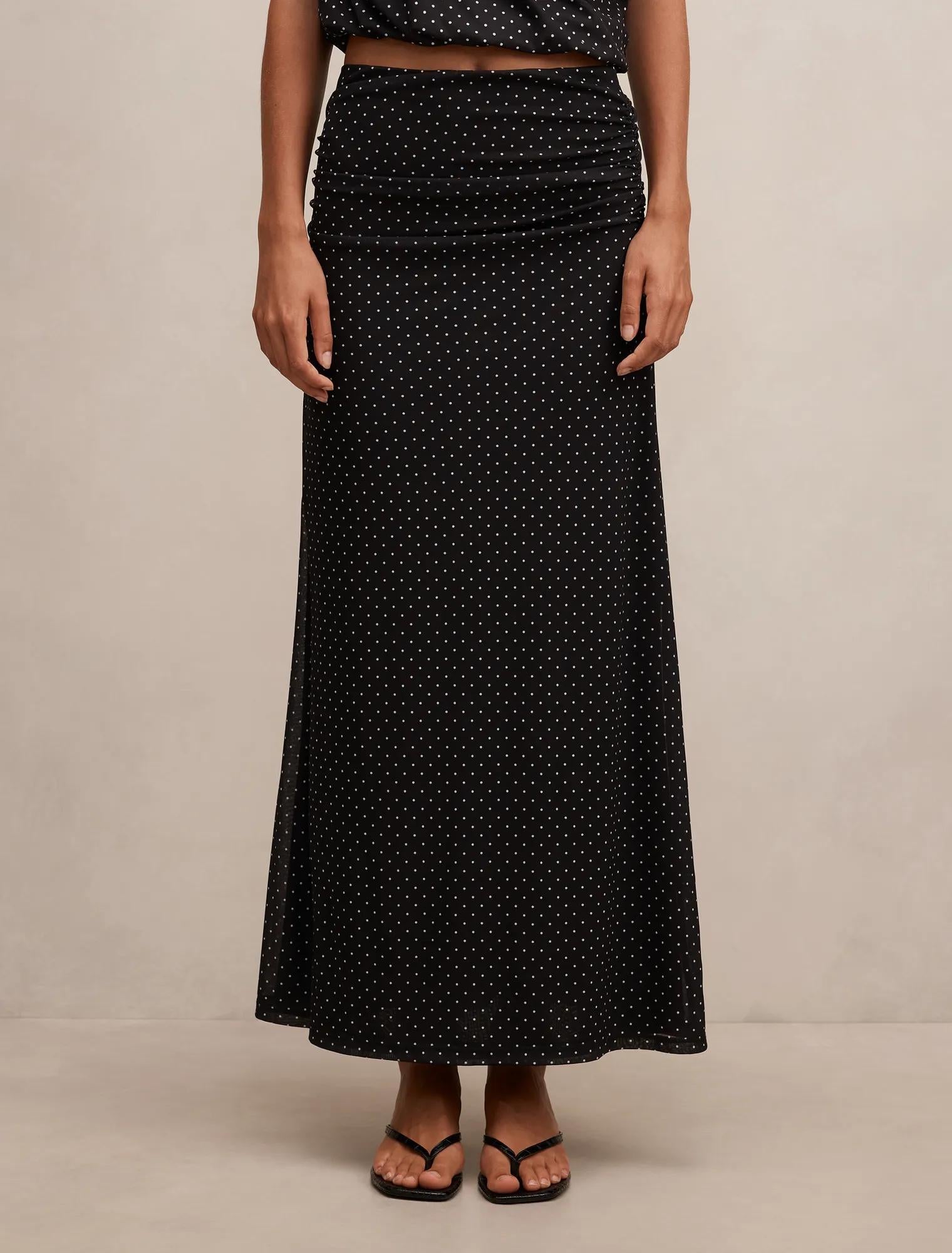 Mimi Flute Maxi Skirt Black Elstone Spot co-ord