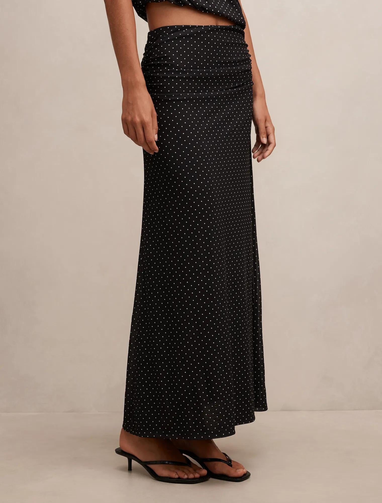 Mimi Flute Maxi Skirt Black Elstone Spot co-ord