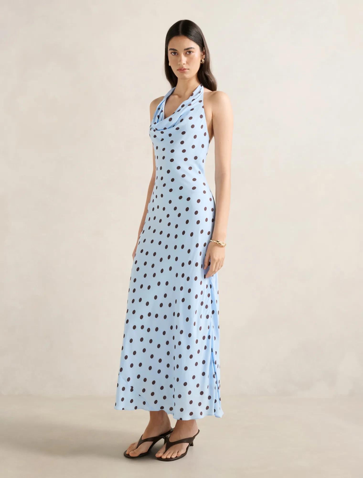 Carter Cowl Neck Midi Dress Blue Gia Spot