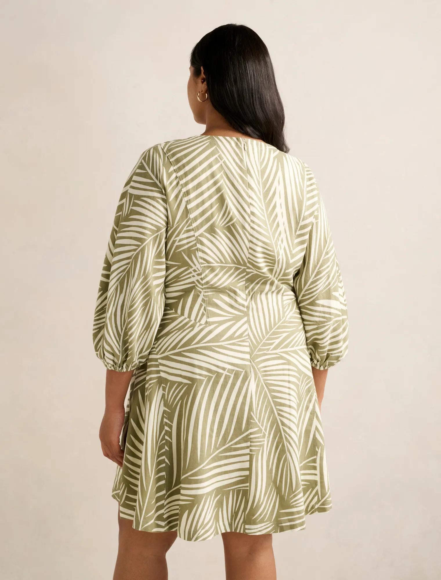 Libby Curve Linen Mini Dress Tuxen Leaf