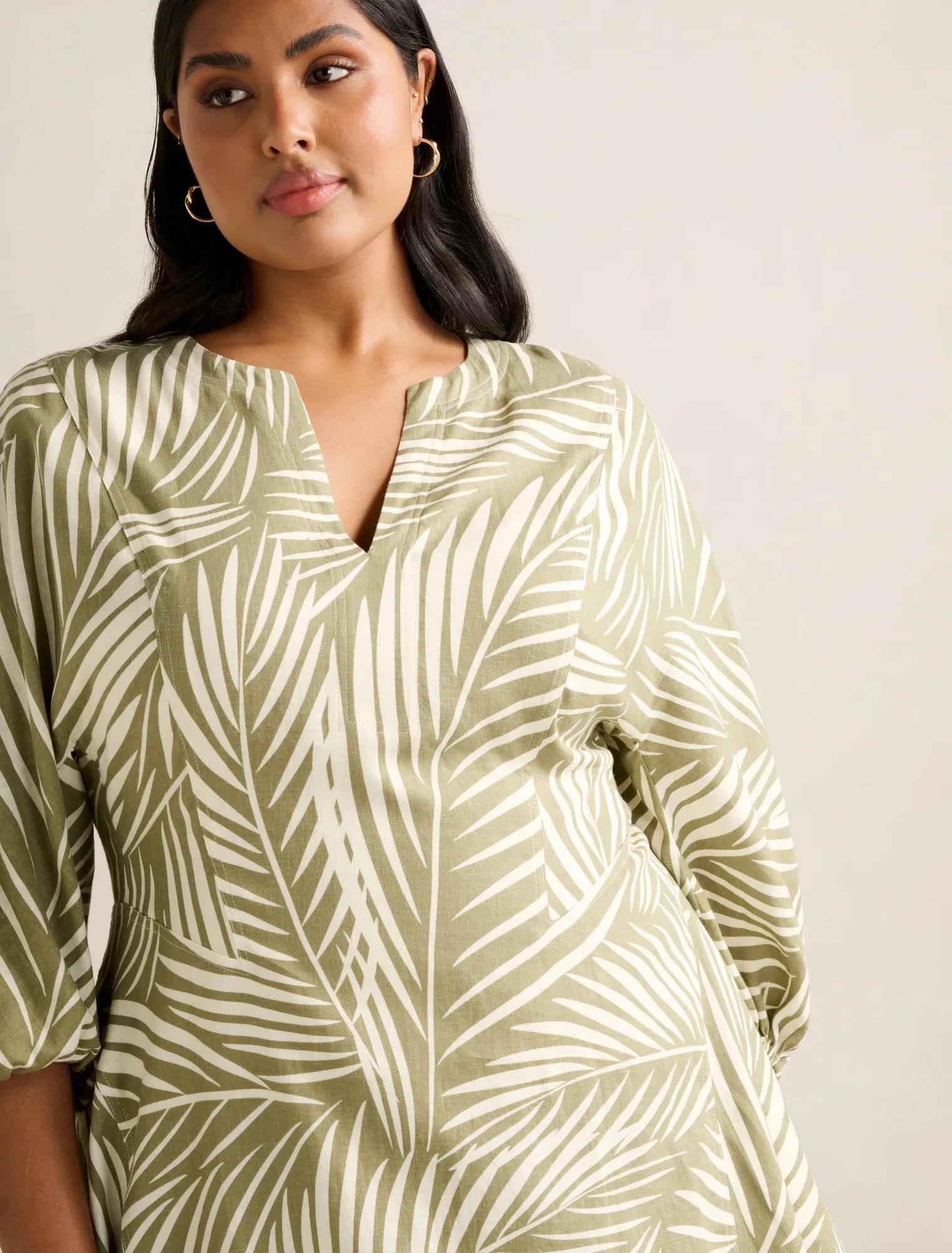 Libby Curve Linen Mini Dress Tuxen Leaf