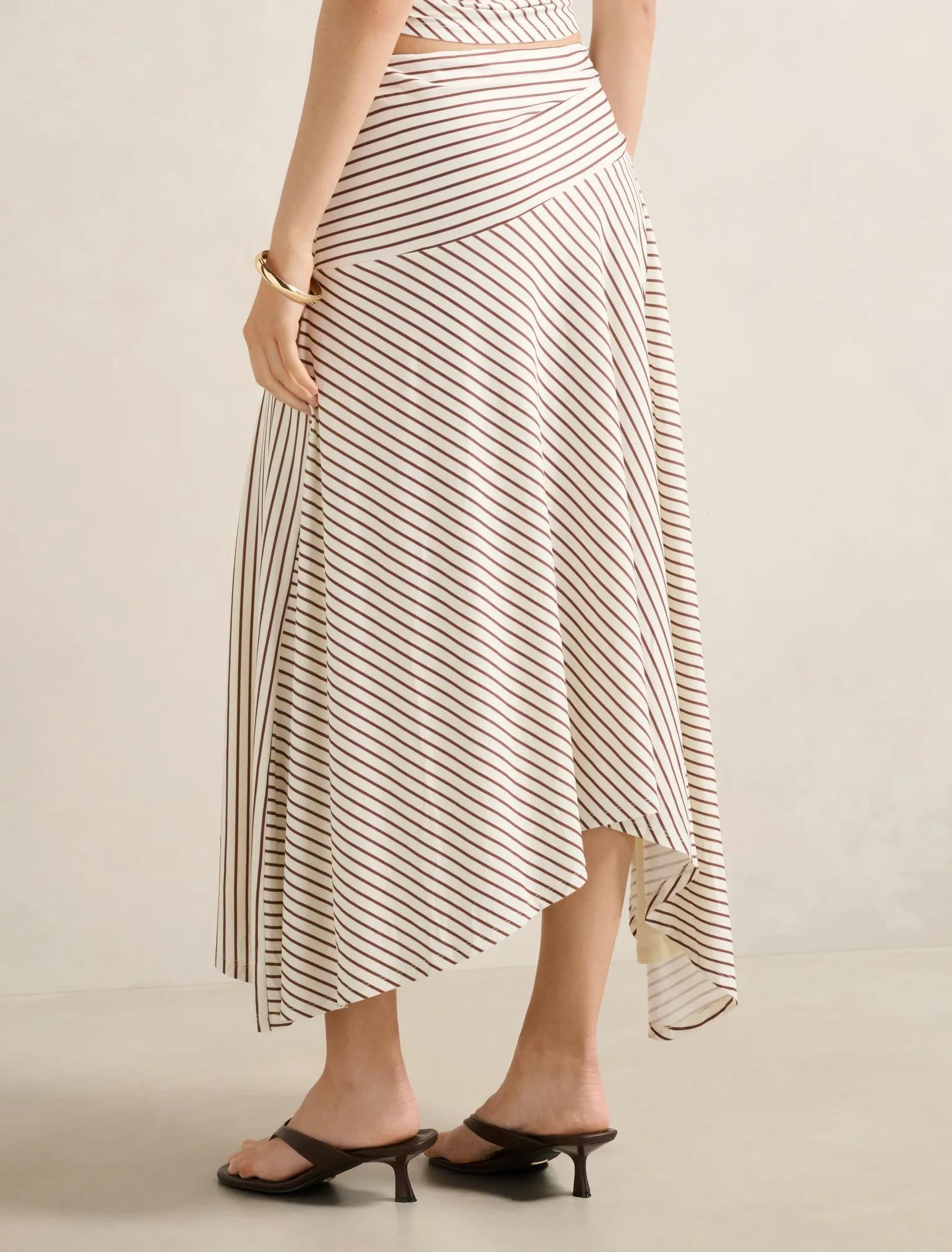 Ariel Godet Hanky Hem Skirt Butter Corby Stripe co-ord