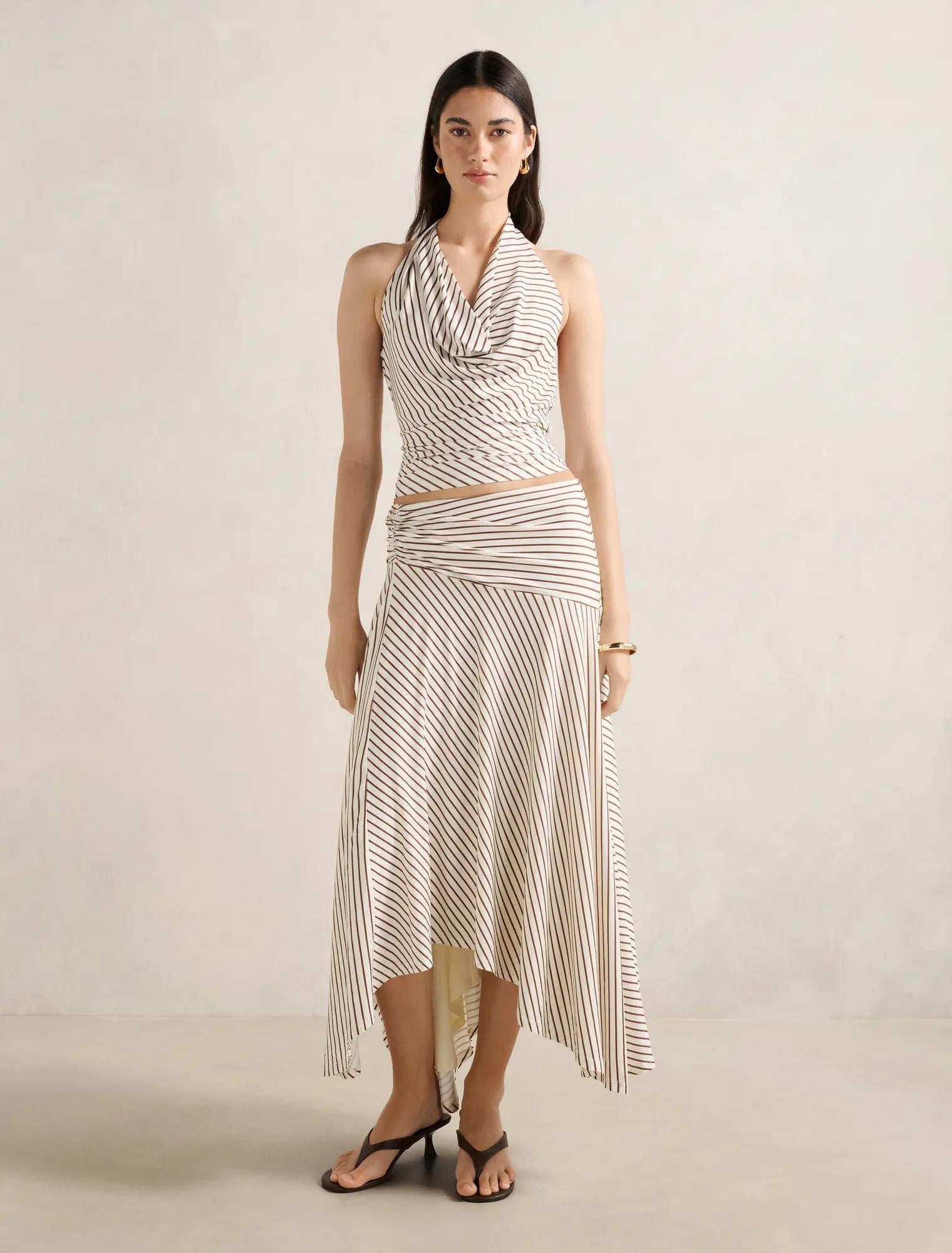 Ariel Godet Hanky Hem Skirt Butter Corby Stripe co-ord