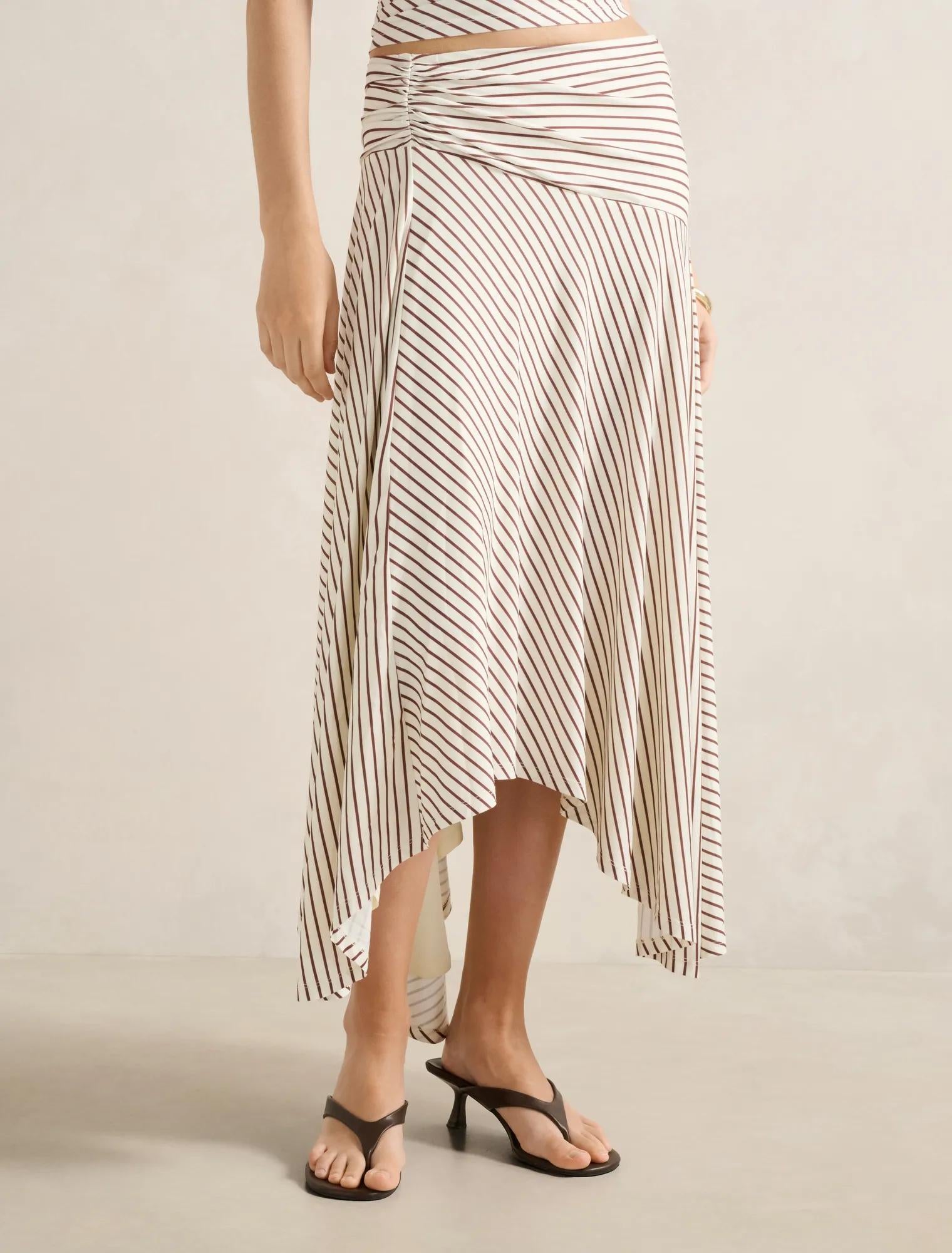 Ariel Godet Hanky Hem Skirt Butter Corby Stripe co-ord