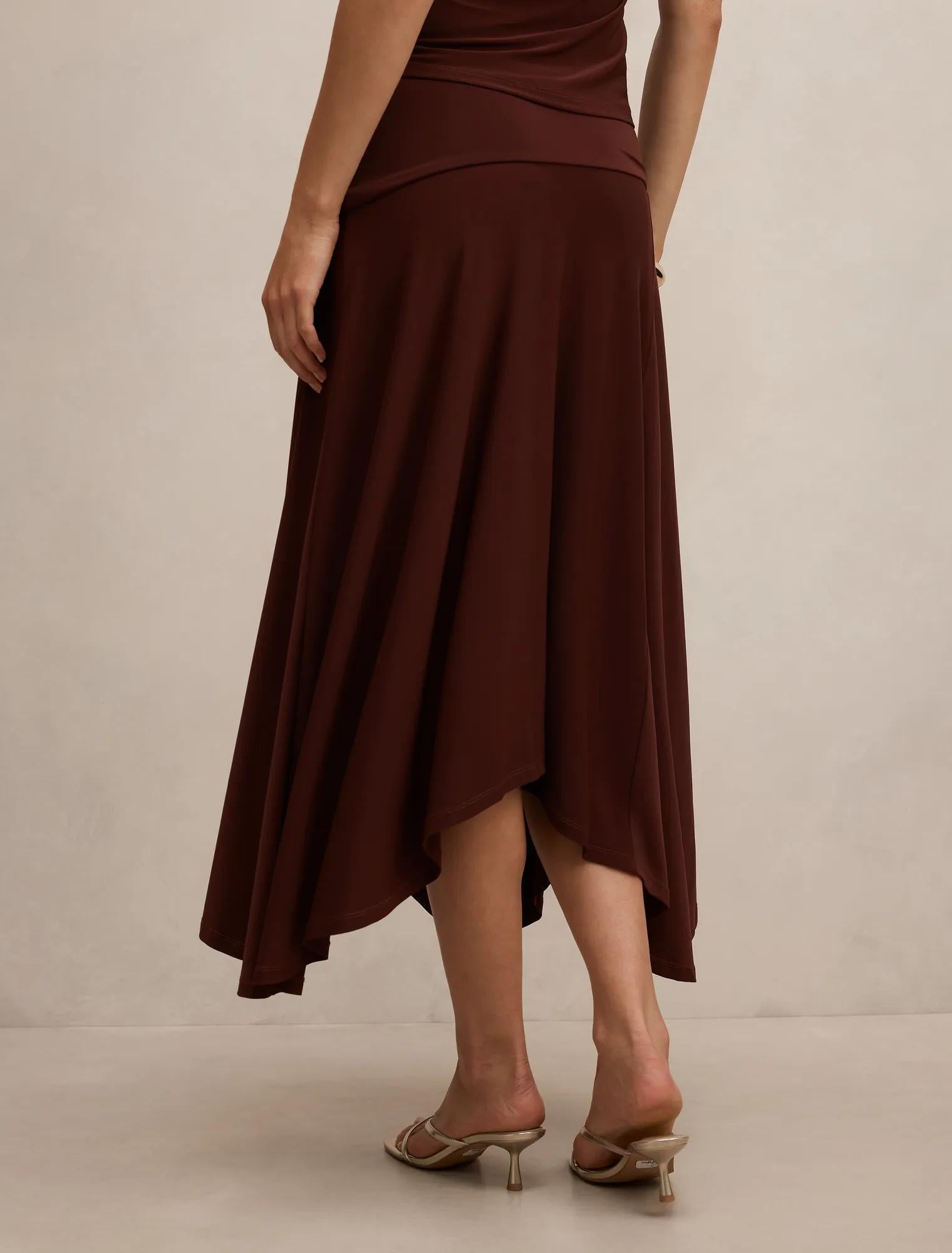 Ariel Godet Hanky Hem Skirt Deep Rust co-ord