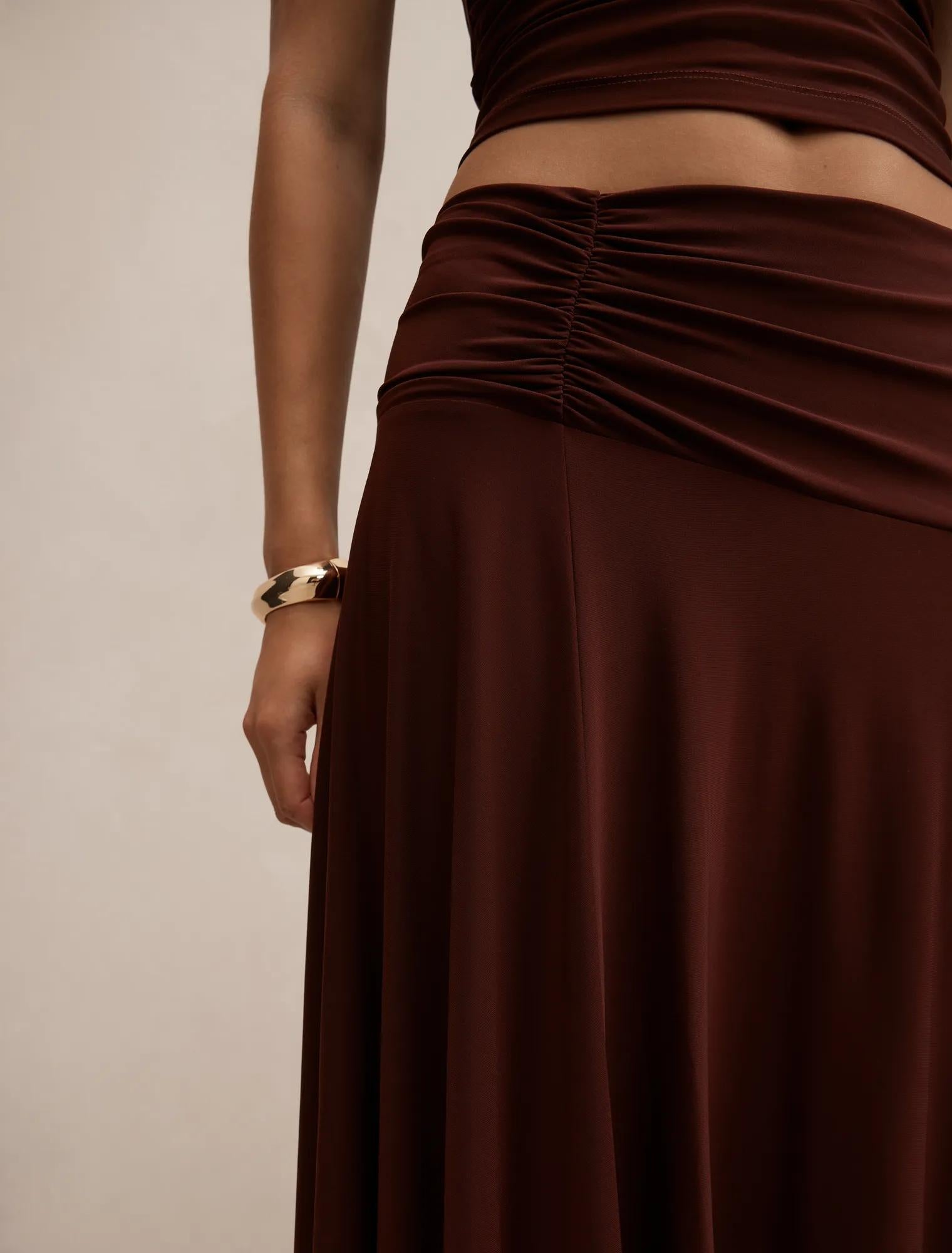 Ariel Godet Hanky Hem Skirt Deep Rust co-ord